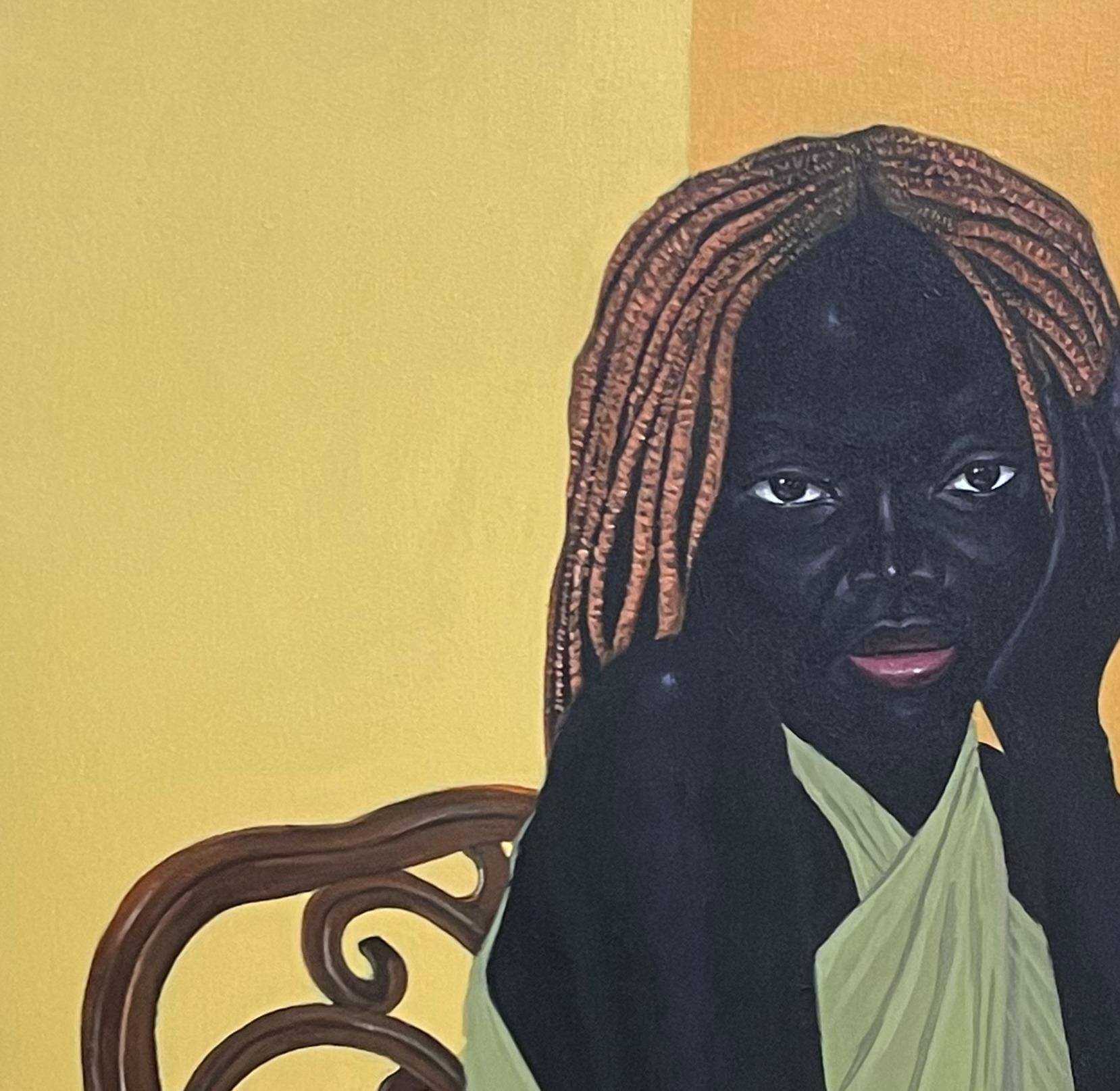 Esperando pacientemente 2 - Siglo XXI, Contemporáneo, Figurativo, Mujer negra, Amor - Painting de Akingbade Mayowa