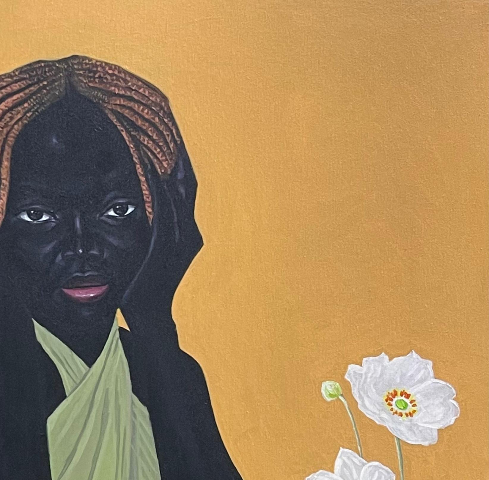 Esperando pacientemente 2 - Siglo XXI, Contemporáneo, Figurativo, Mujer negra, Amor - Painting Surrealista de Akingbade Mayowa