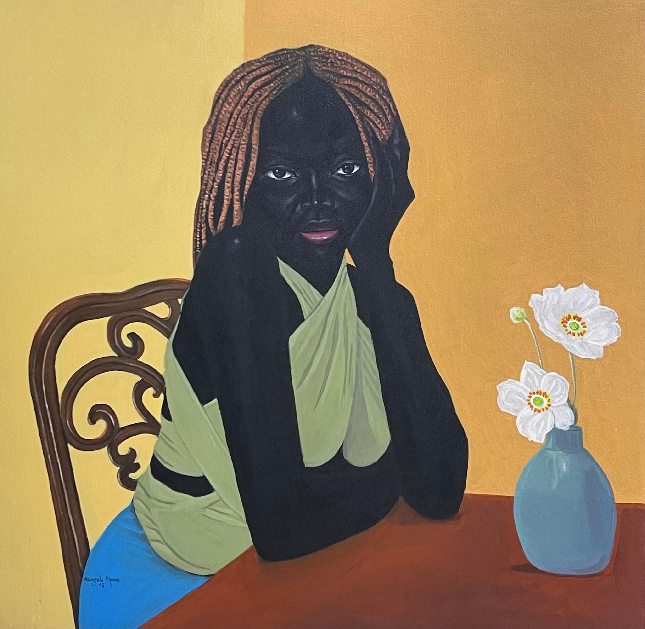 Animal Painting de Akingbade Mayowa - Esperando pacientemente 2 - Siglo XXI, Contemporáneo, Figurativo, Mujer negra, Amor