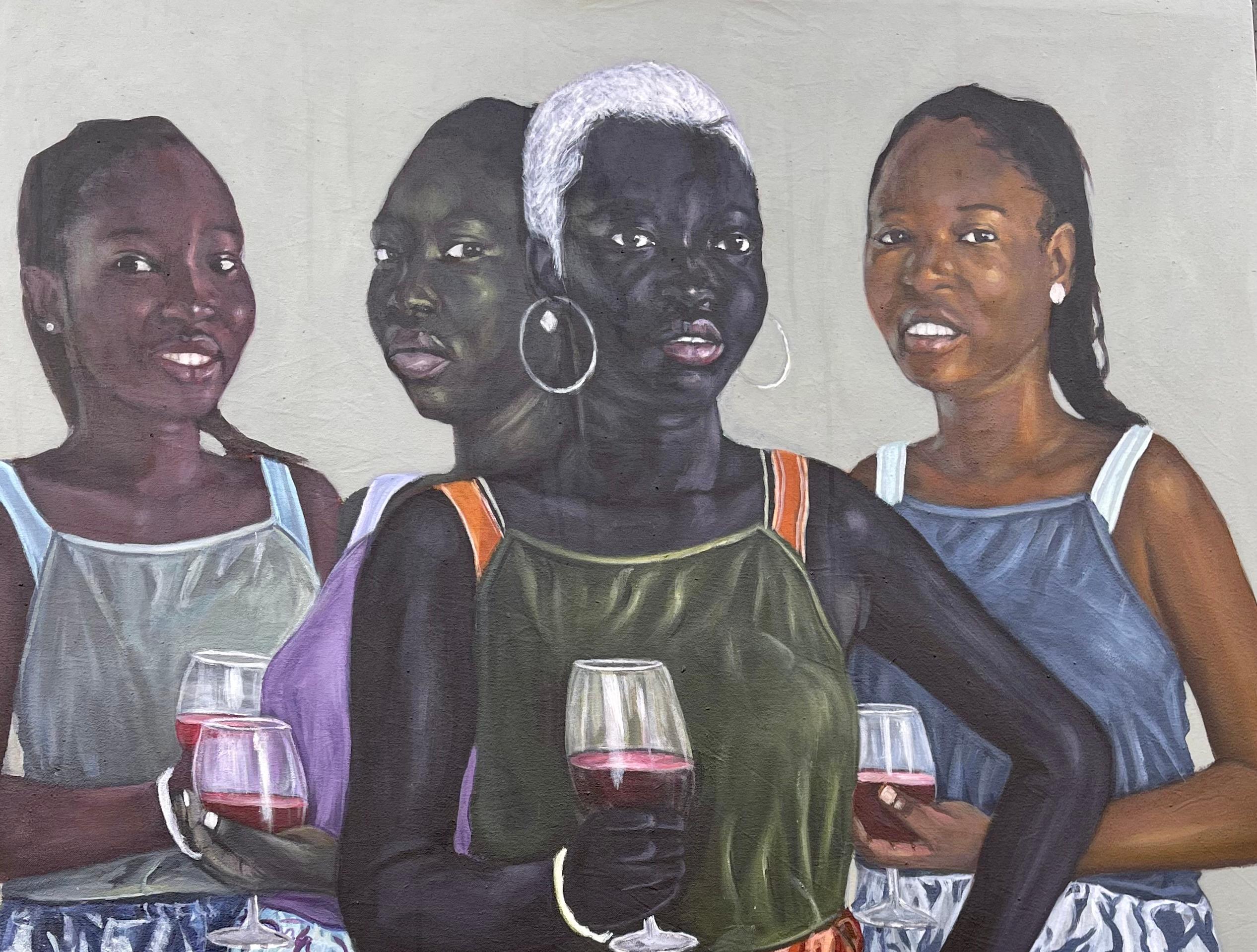 Toast To Celebrate - 21. Jahrhundert, Contemporary, Figurativ, Frauen, Liebe, Getränke – Painting von Akingbade Mayowa