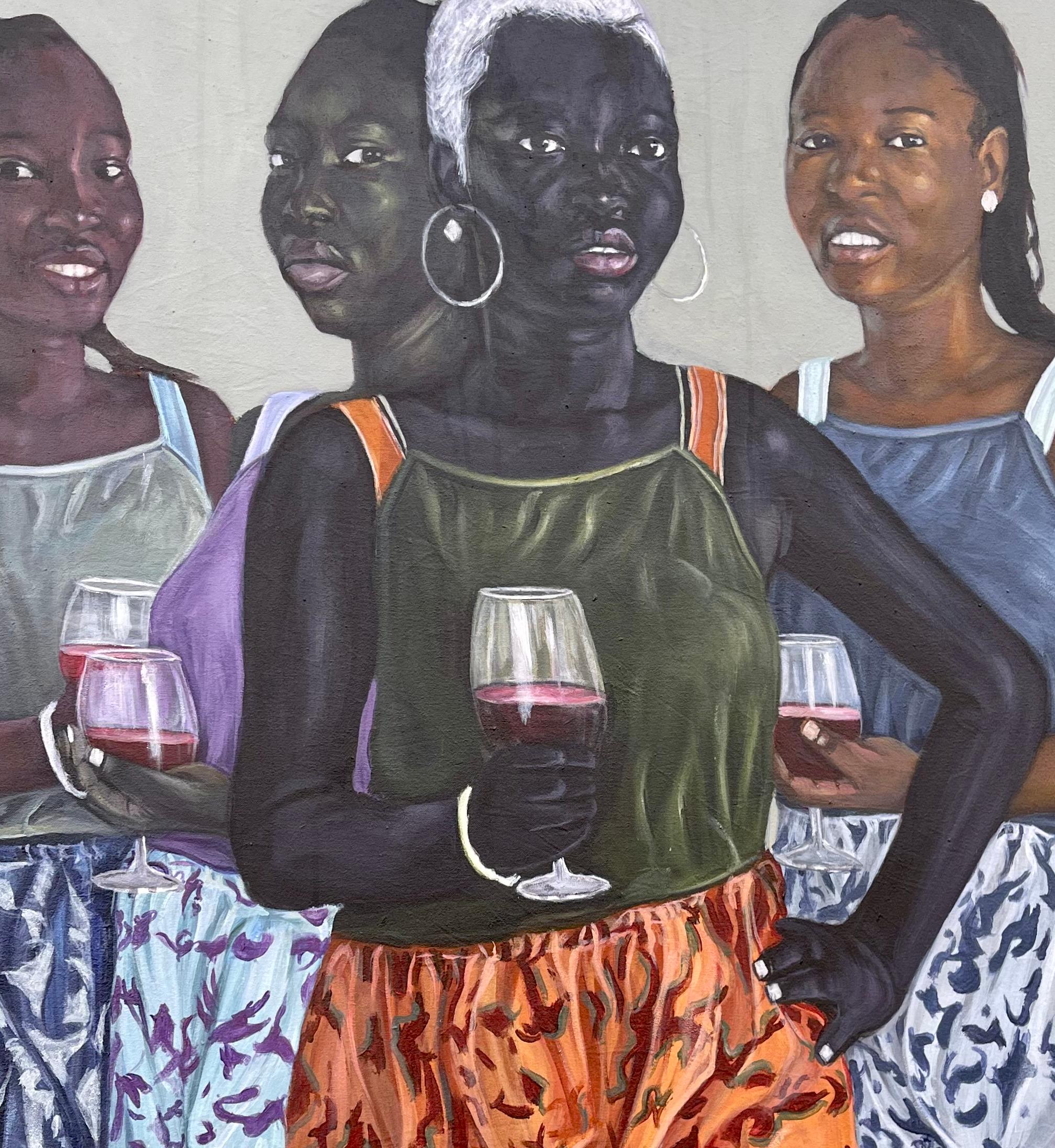 Toast To Celebrate - 21. Jahrhundert, Contemporary, Figurativ, Frauen, Liebe, Getränke (Grau), Figurative Painting, von Akingbade Mayowa