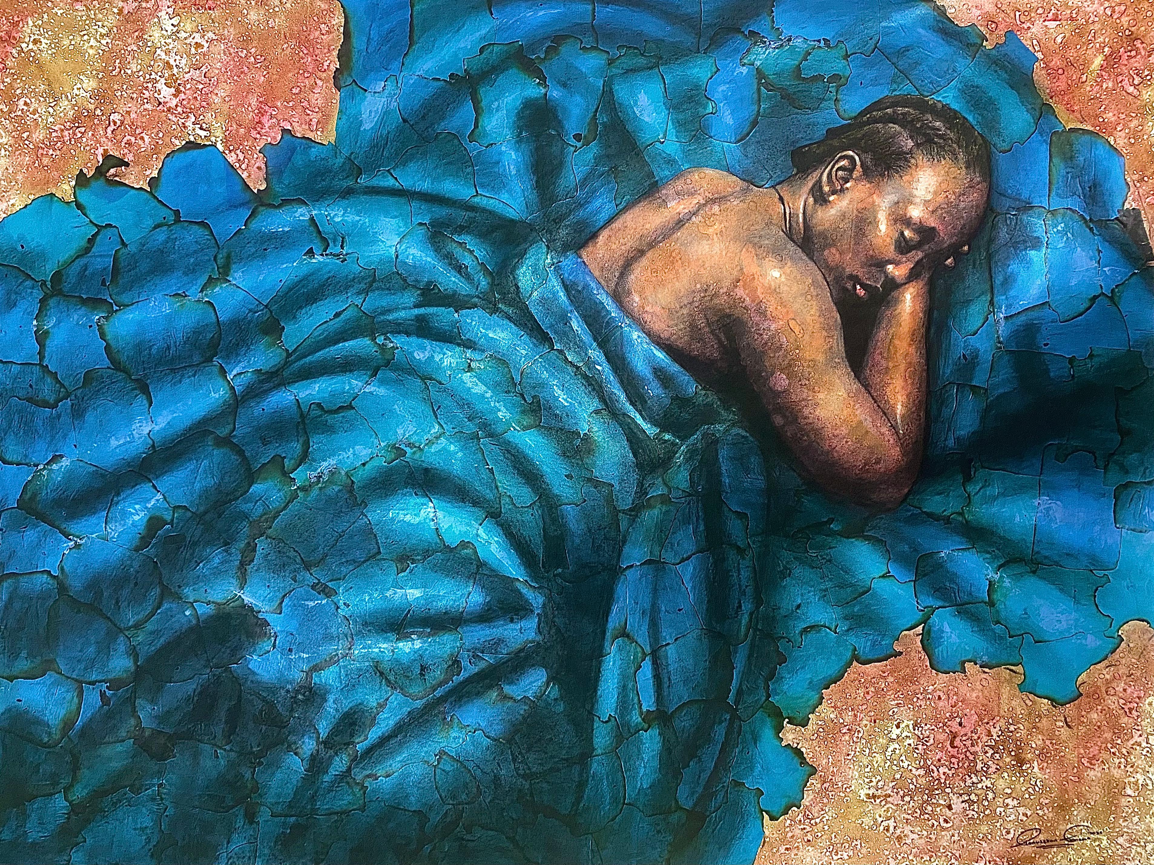 Piccolo sonno, piccolo sonno - 21° secolo, Contemporaneo, Figurativo, Donna - Mixed Media Art di Akinsola Olamilekan