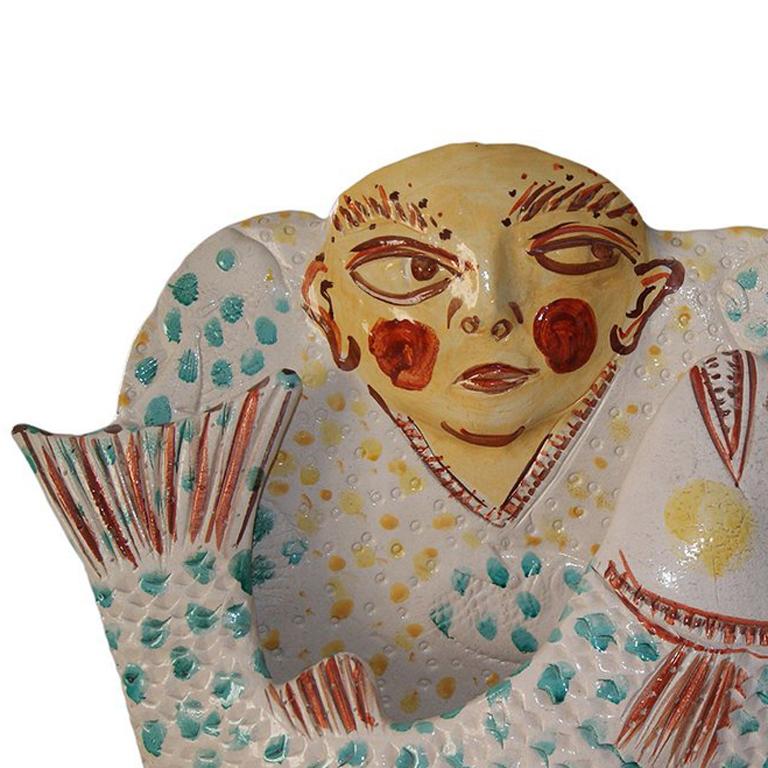 Man with Fish Envelope Vase - Contemporary Sculpture by Akio Takamori
