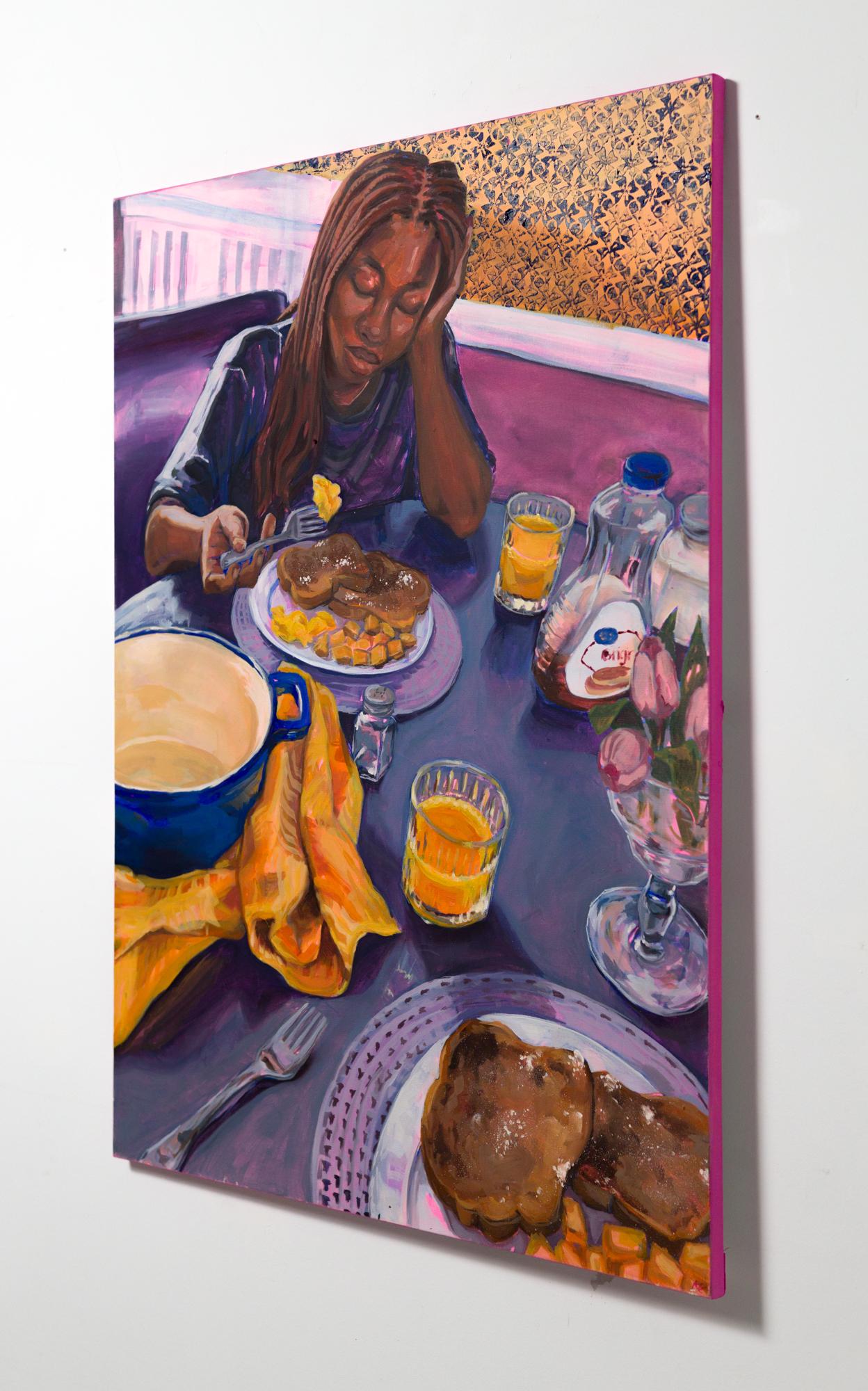 « Breakfast », figure de femme, nourriture intérieure, scène du matin, huile sur toile - Painting de Akira Gordon