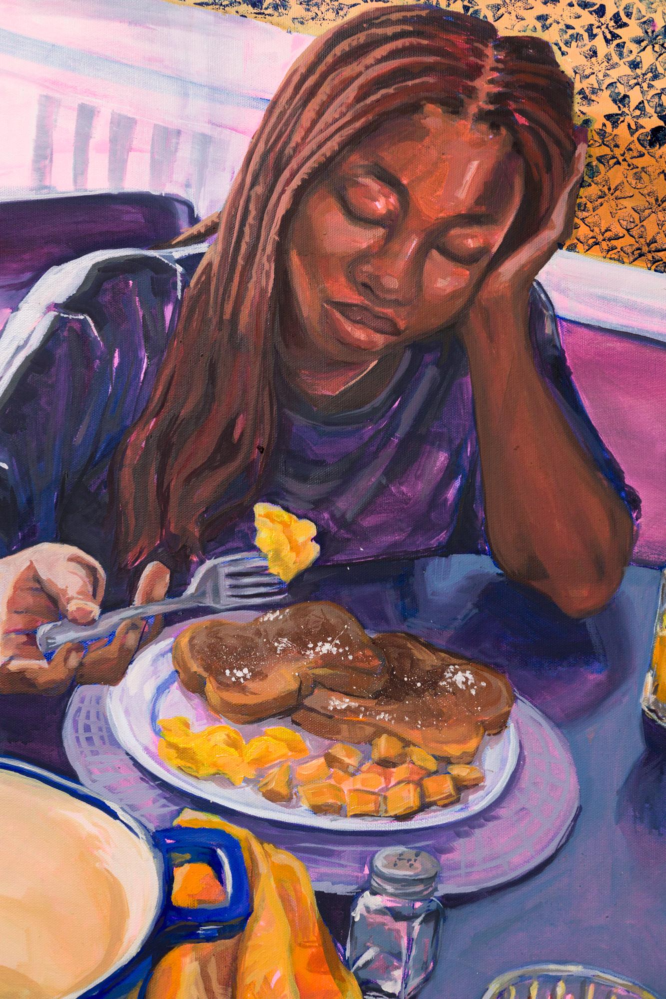 « Breakfast », figure de femme, nourriture intérieure, scène du matin, huile sur toile - Contemporain Painting par Akira Gordon