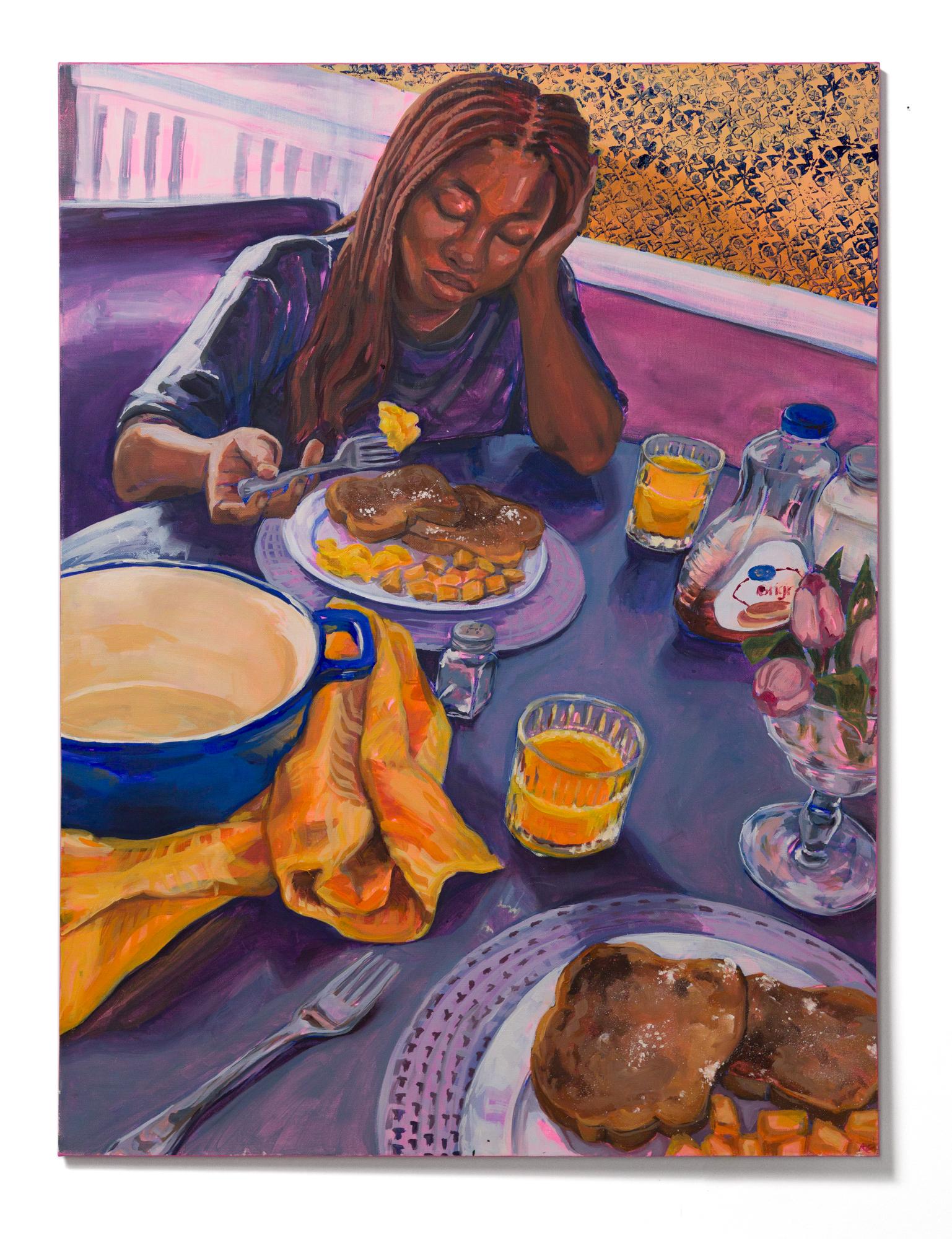 « Breakfast », figure de femme, nourriture intérieure, scène du matin, huile sur toile 1