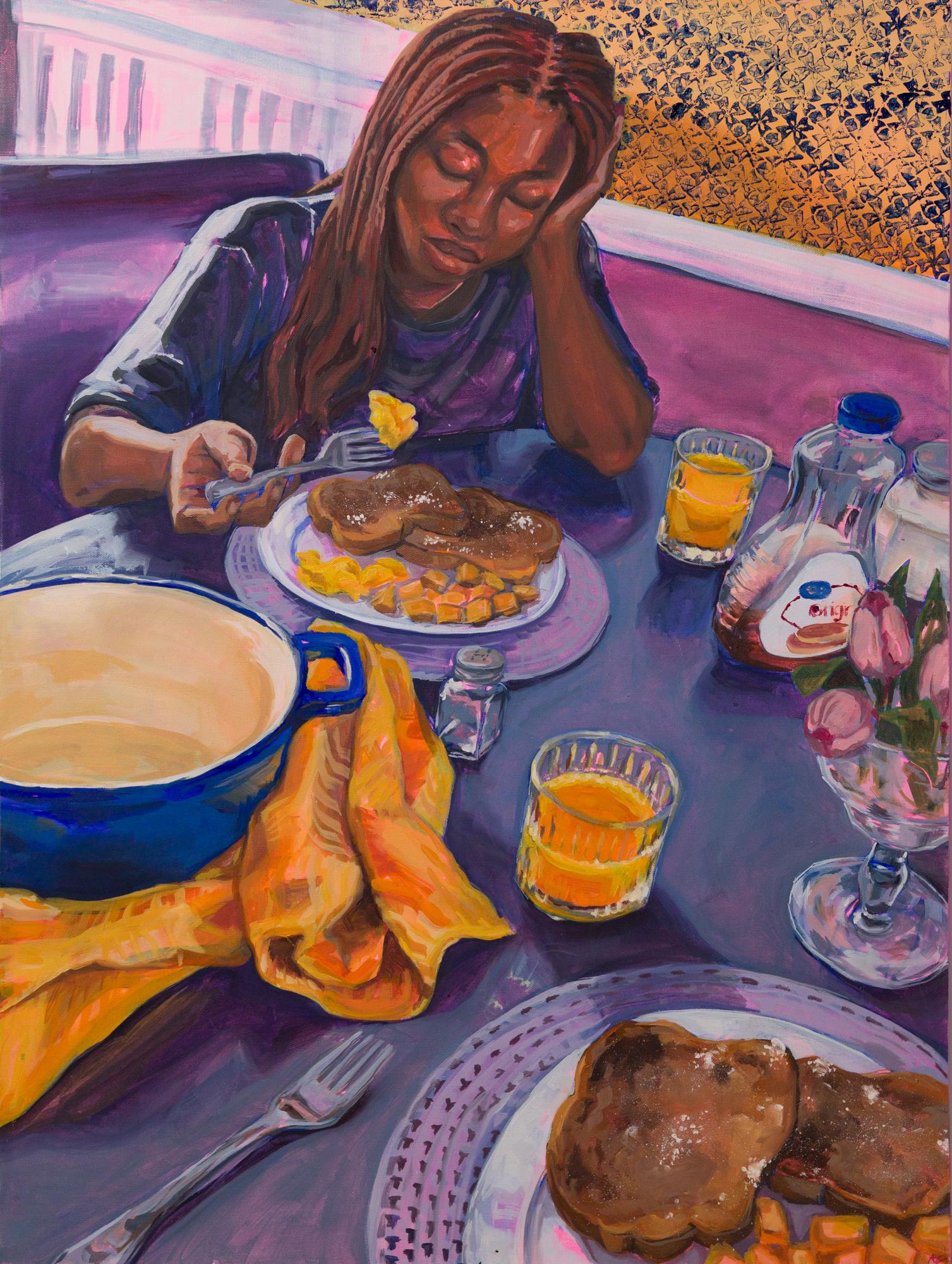Akira Gordon Portrait Painting - "Breakfast", Woman Figure, Interior Food, Morning Scene, Oil on Canvas