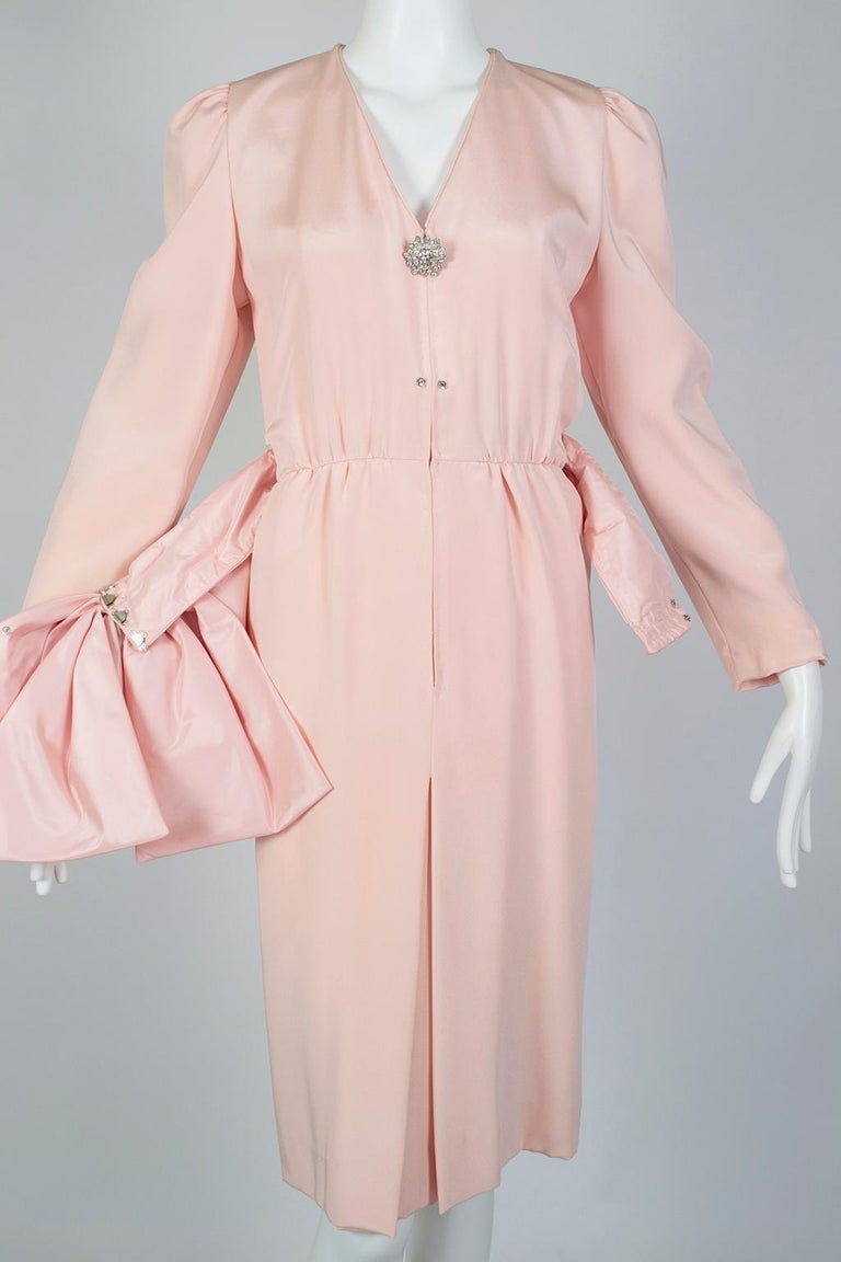 Akira Pink Cocktail Dress with Oversize Jewel Cummerbund Bow  M, 1980s
