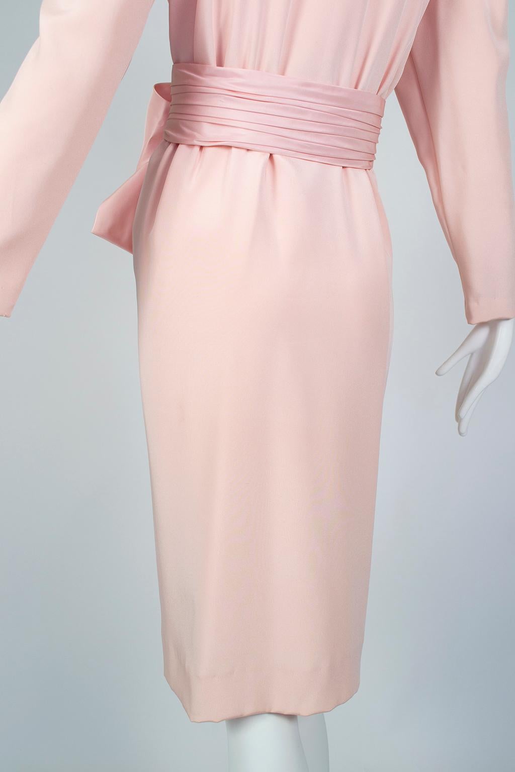 Akira Isogawa Pink Cocktail Dress with Oversize Jewel Cummerbund Bow – M, 1980s In Good Condition For Sale In Tucson, AZ