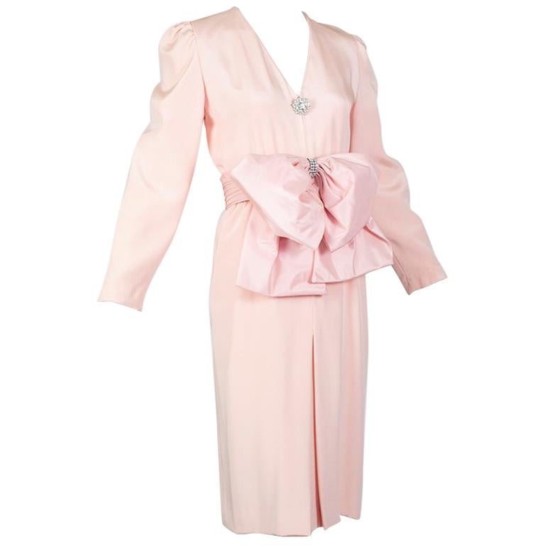 Akira Isogawa Pink Cocktail Dress with Oversize Jewel Cummerbund Bow – M, 1980s