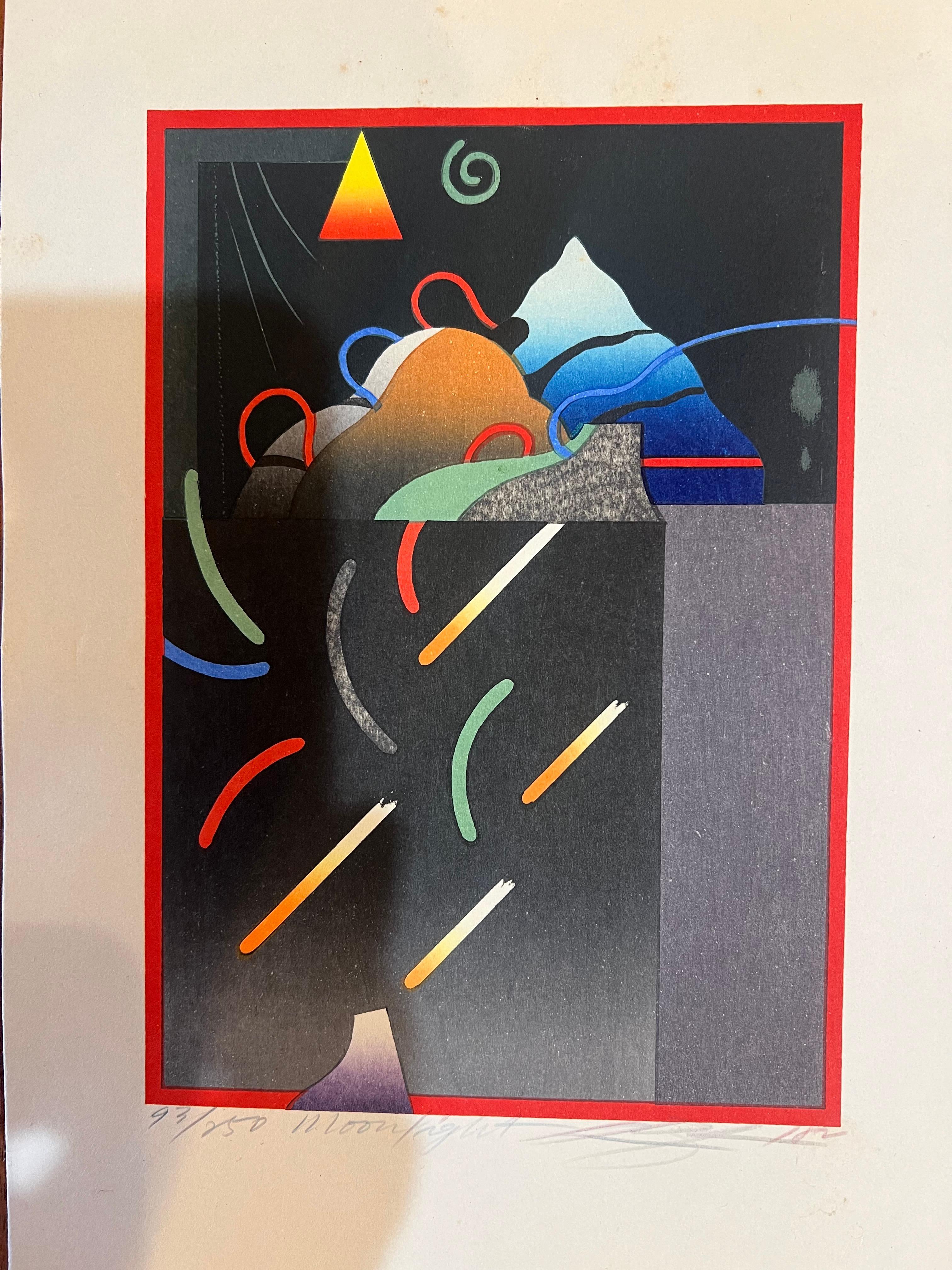 Post-Modern Akira Kurosaki Postmodern Woodlock Print Signed & Numbered Moonlight 93/250 For Sale
