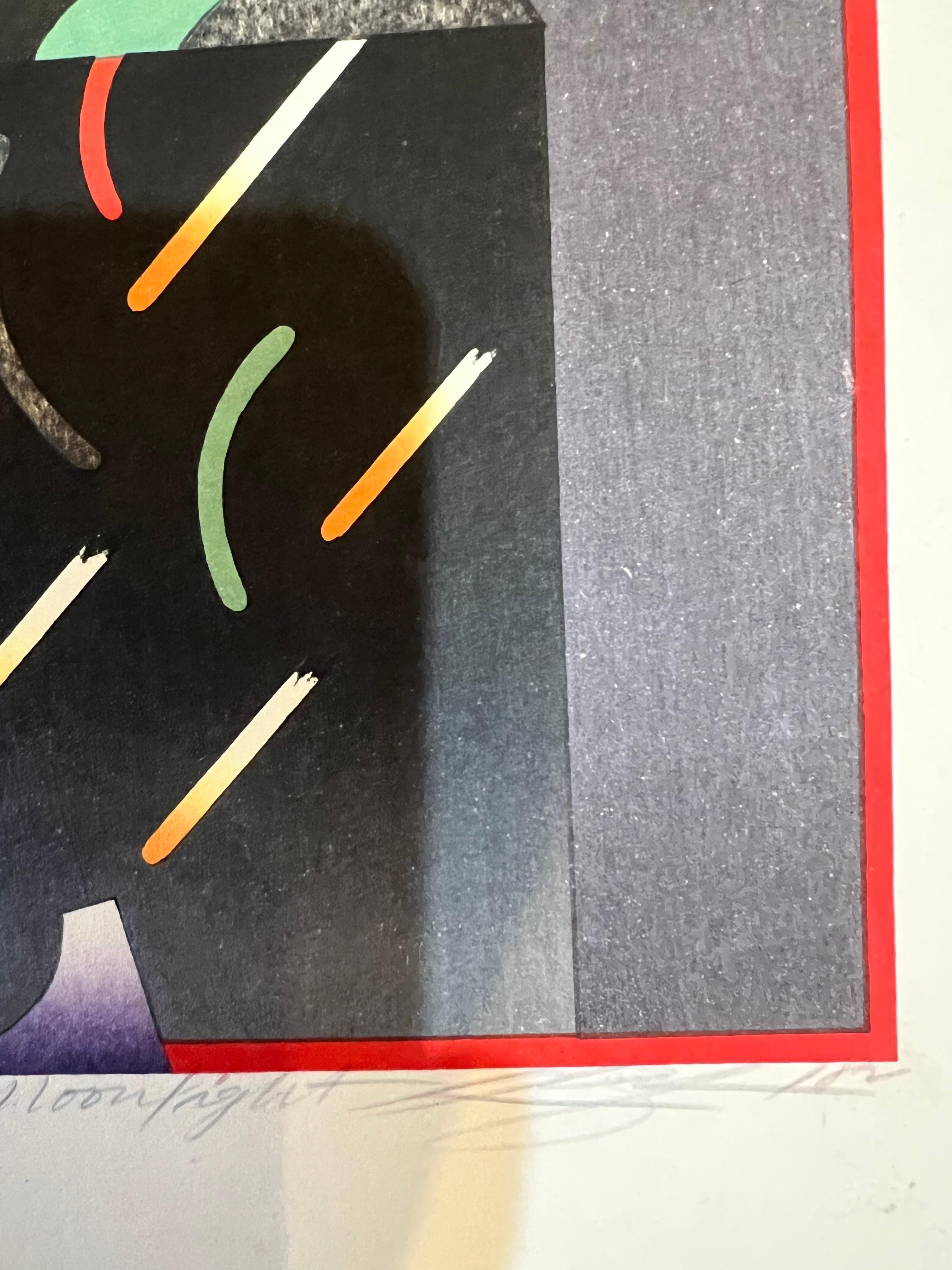 Japanese Akira Kurosaki Postmodern Woodlock Print Signed & Numbered Moonlight 93/250 For Sale