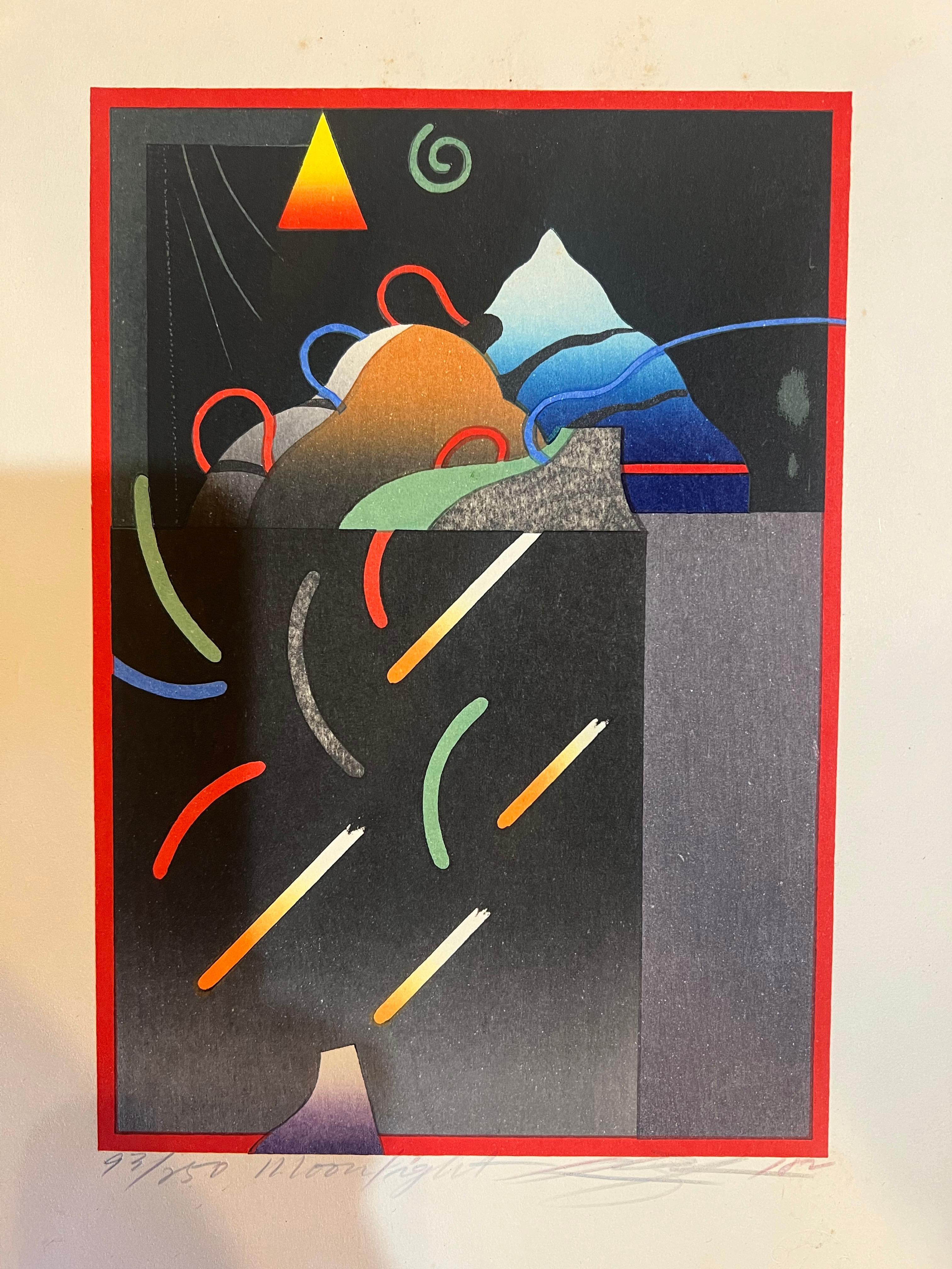 Akira Kurosaki Postmodern Woodlock Print Signed & Numbered Moonlight 93/250 In Excellent Condition For Sale In San Diego, CA