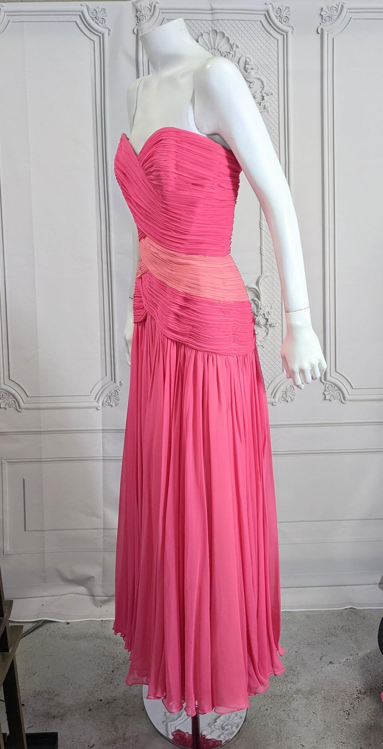 Akira Pink Silk Chiffon Draped Gown For Sale at 1stDibs
