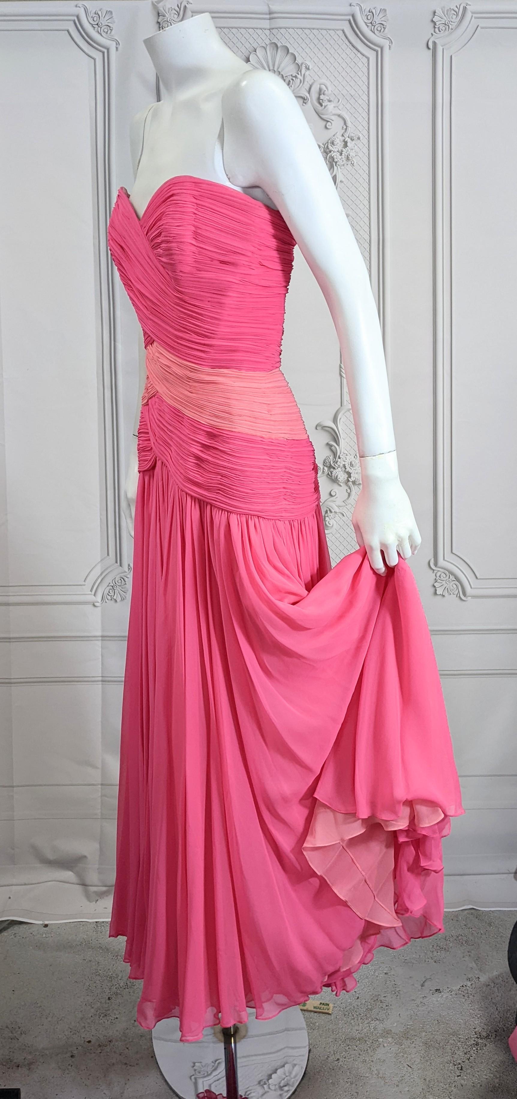 Akira Pink Silk Chiffon Draped Gown In Good Condition For Sale In New York, NY
