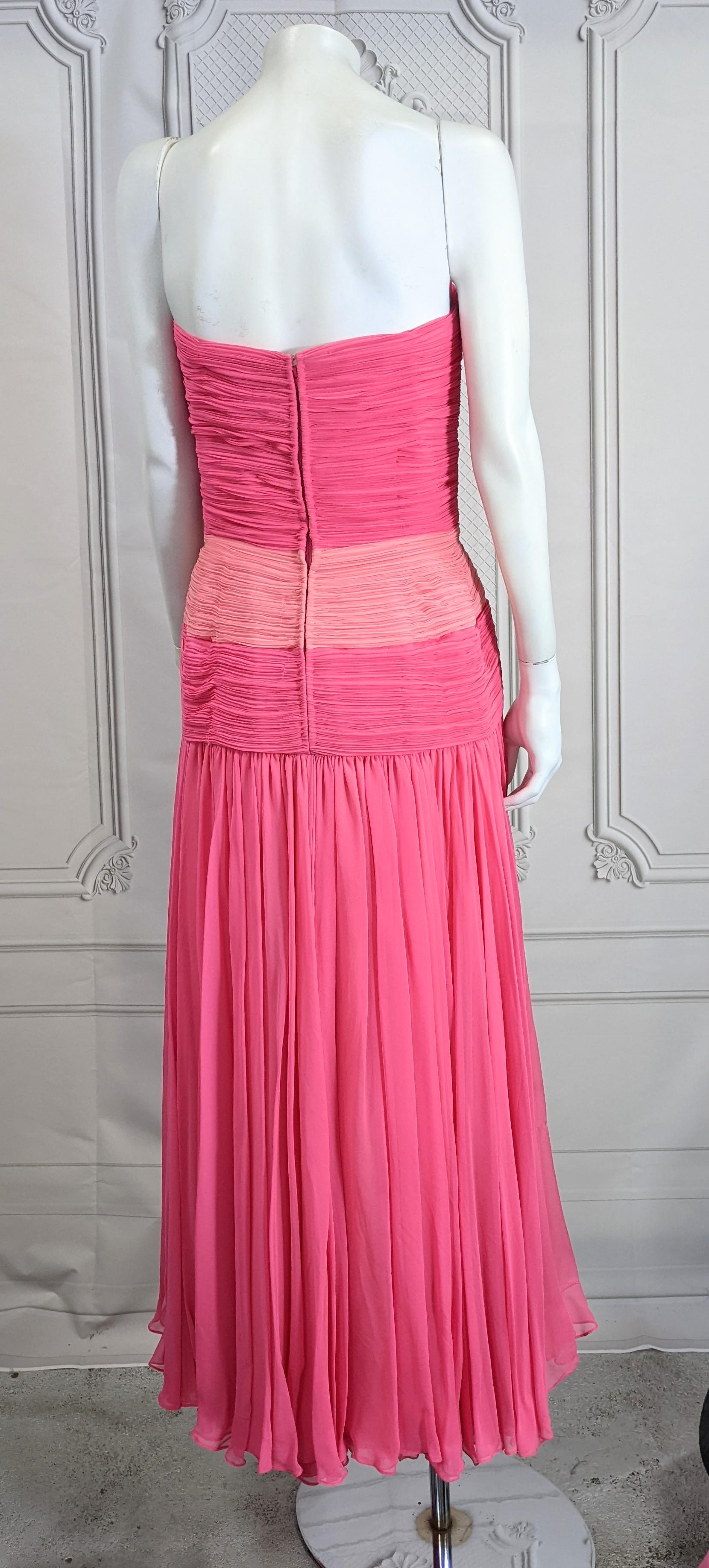 Women's Akira Pink Silk Chiffon Draped Gown For Sale