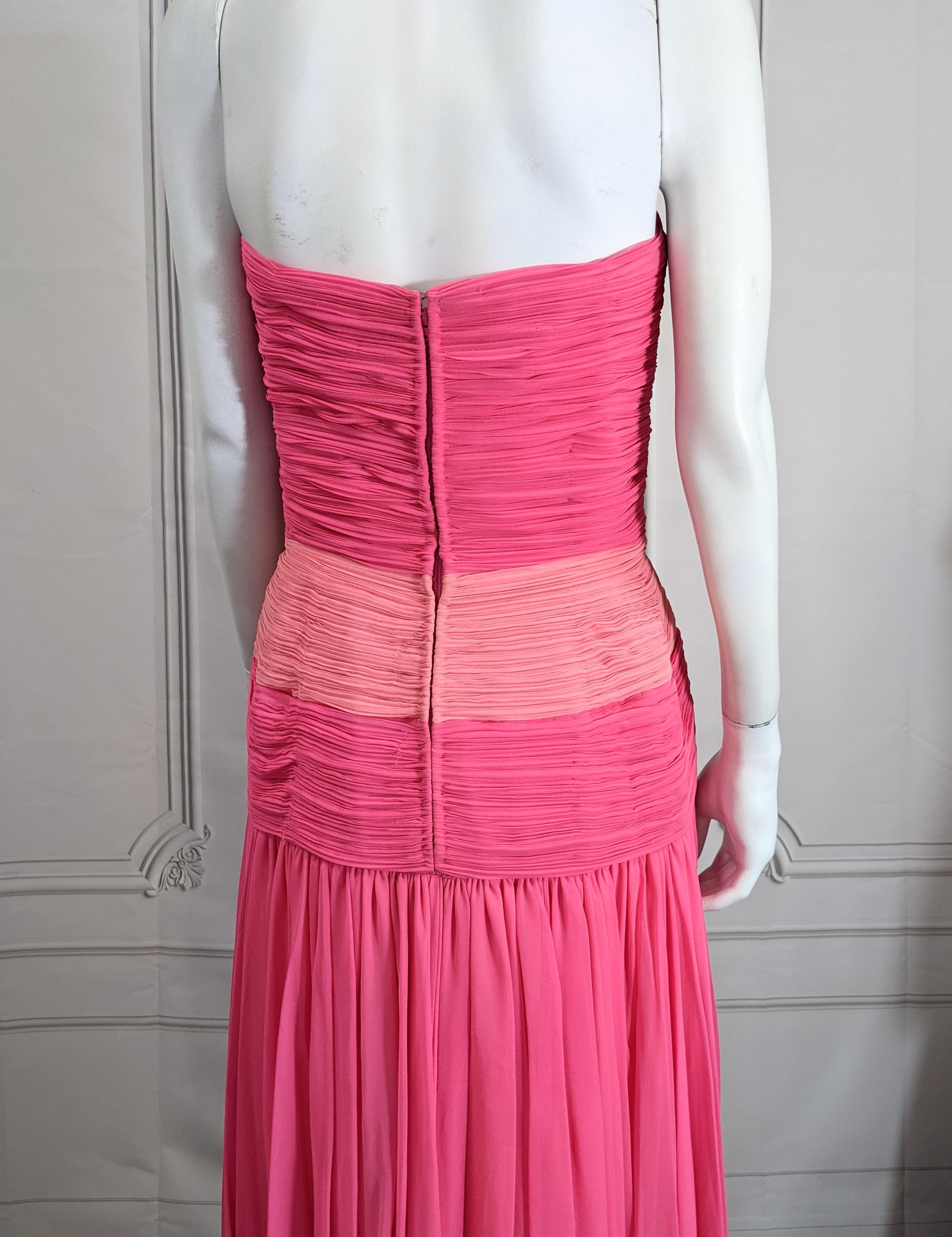Akira Pink Silk Chiffon Draped Gown For Sale 1