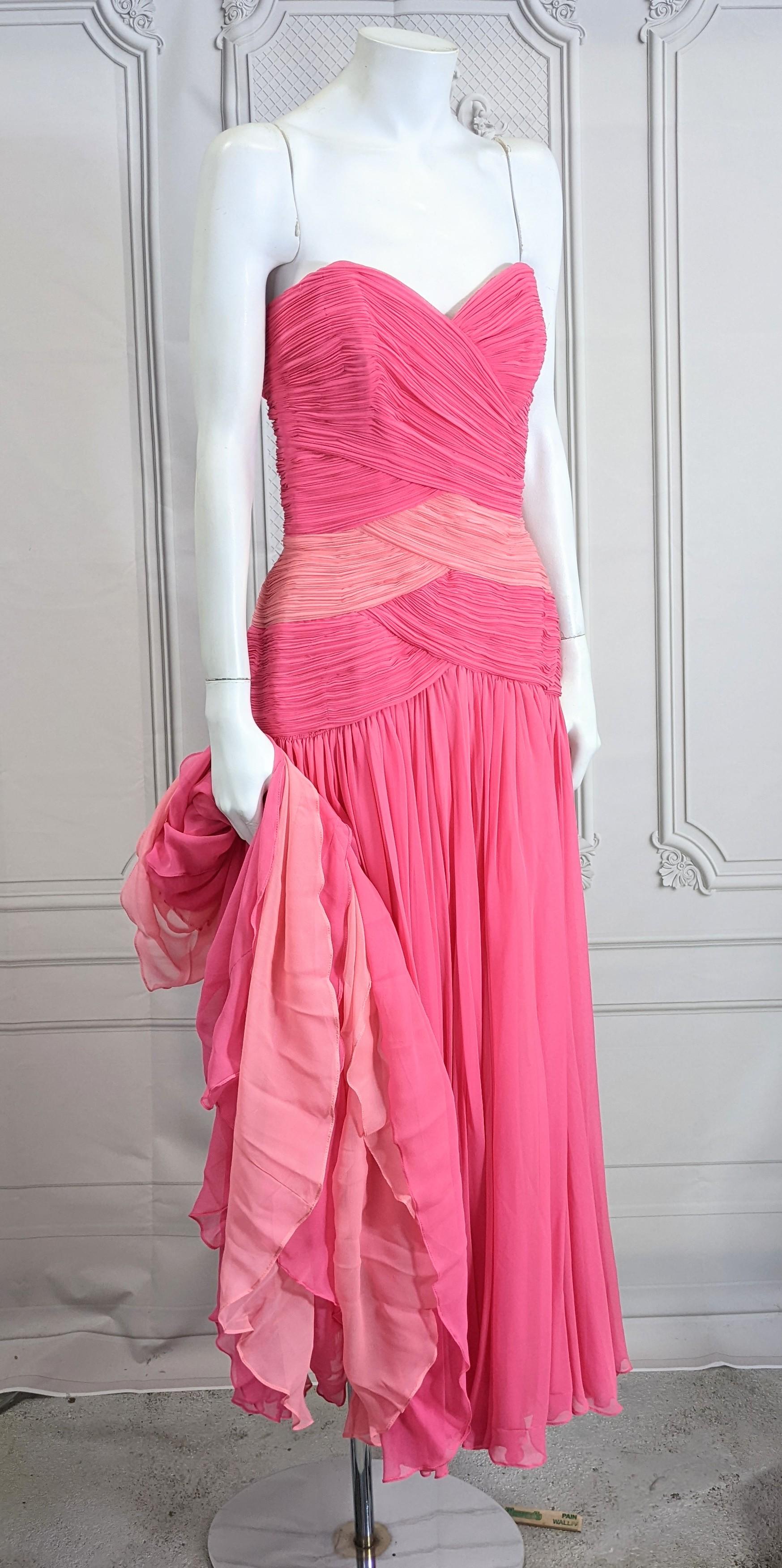 Akira Pink Silk Chiffon Draped Gown For Sale 2
