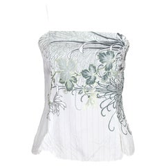 Akira White Green Floral Short Top 2000s