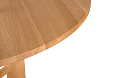 Akis 4 Person Round Table Solid Wood Oak Top, Solid Oak Cylinder Legs
