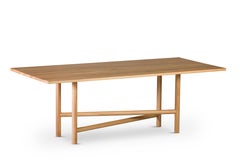 Akis 6 Person Rectangular Table Solid Wood Oak Top, Solid Oak Cylinder Legs