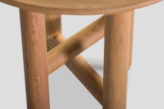 Akis Round Side Table Solid Wood Oak Table Top, Solid Oak Cylinder Legs