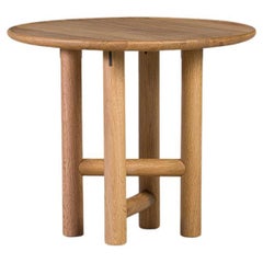 Akis Round Side Table Solid Wood Oak Table Top, Solid Oak Cylinder Legs