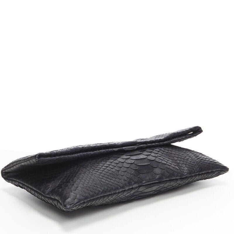 Women's AKKESOIR black genuine scaled leather fold over rectangular clutch bag For Sale