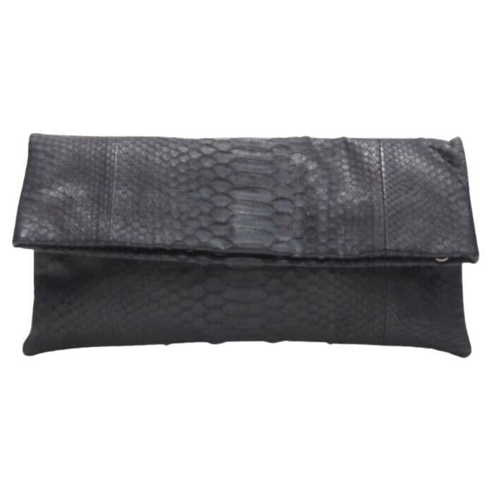 AKKESOIR black genuine scaled leather fold over rectangular clutch bag For Sale