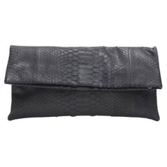 AKKESOIR black genuine scaled leather fold over rectangular clutch bag