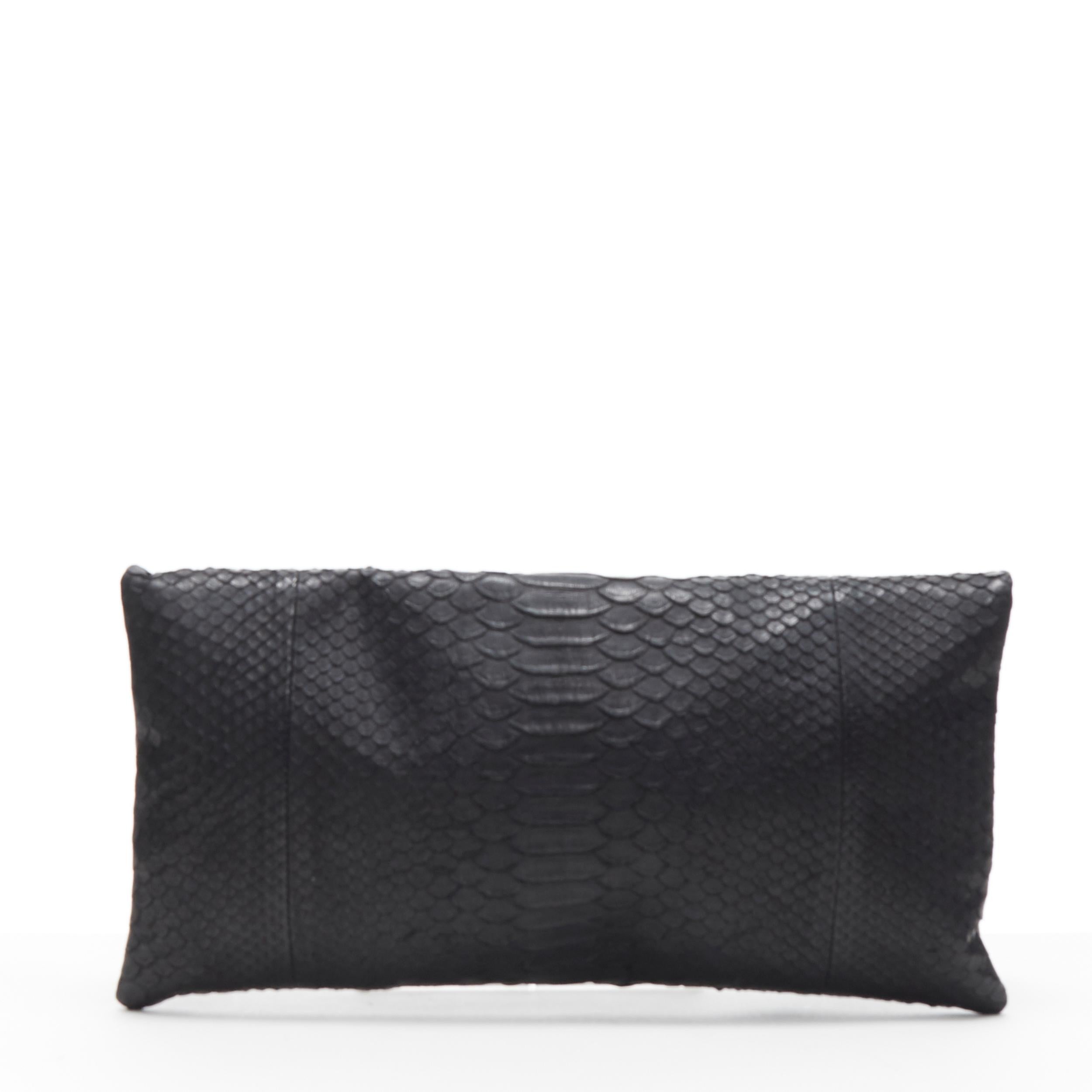 Black AKKESOIR black genuine scaled leather foldover rectangular clutch bag