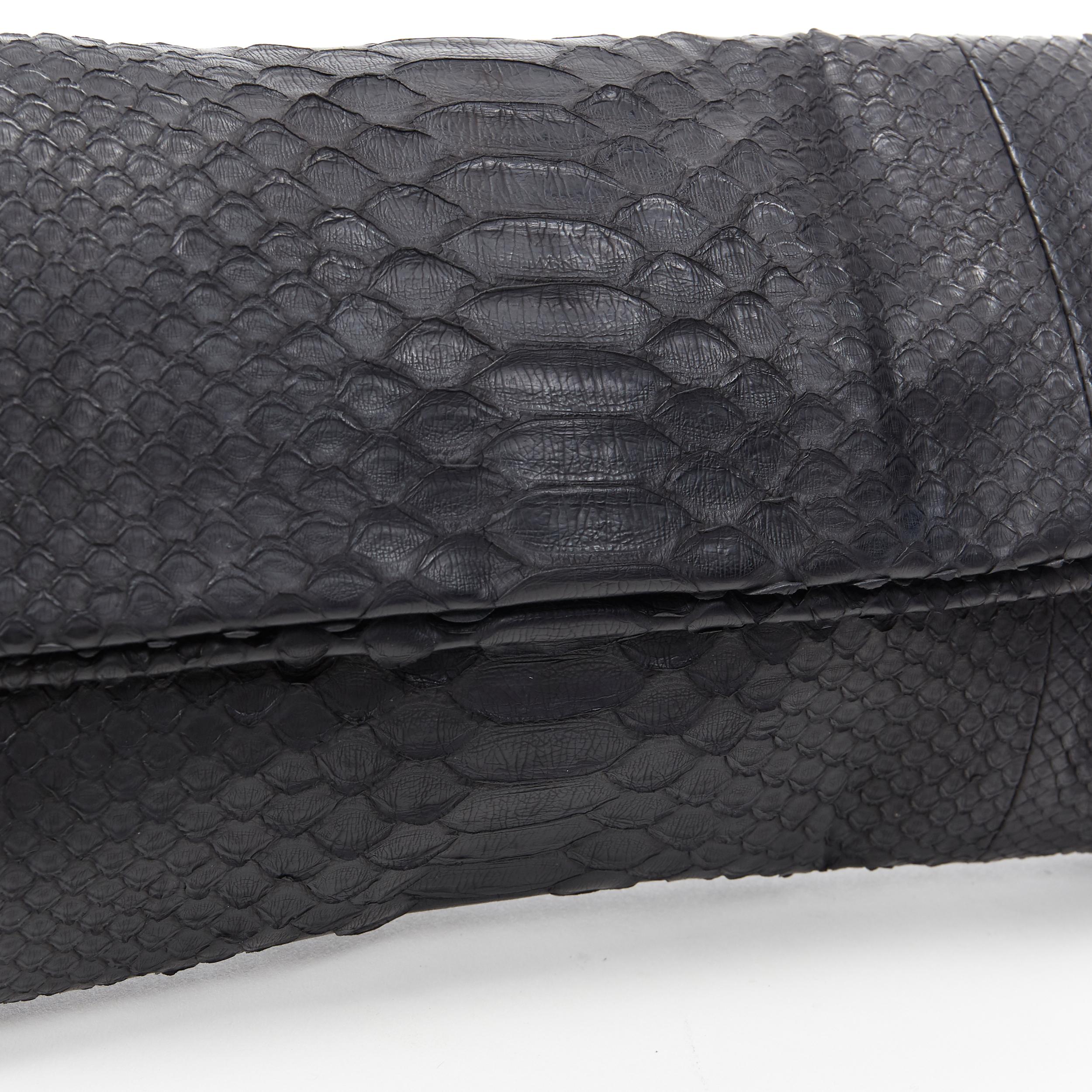 Women's AKKESOIR black genuine scaled leather foldover rectangular clutch bag