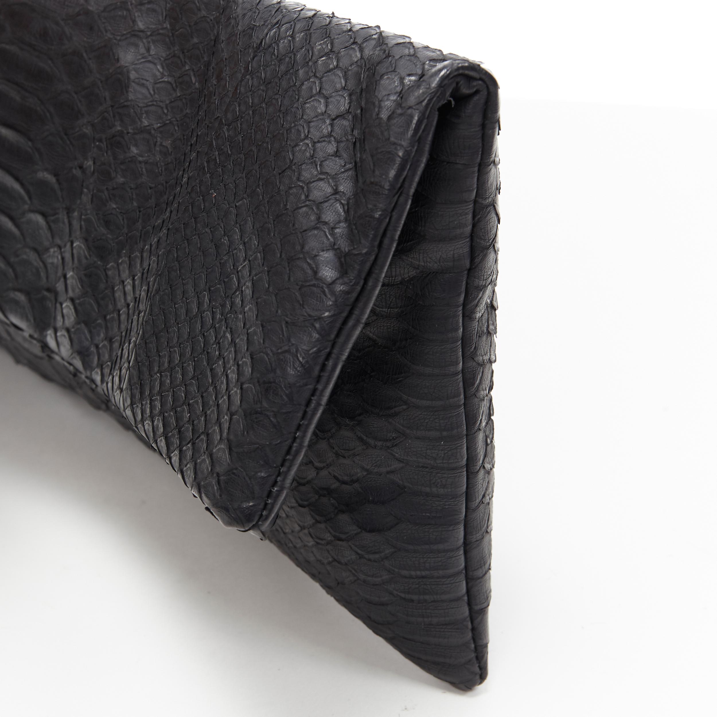 AKKESOIR black genuine scaled leather foldover rectangular clutch bag 1