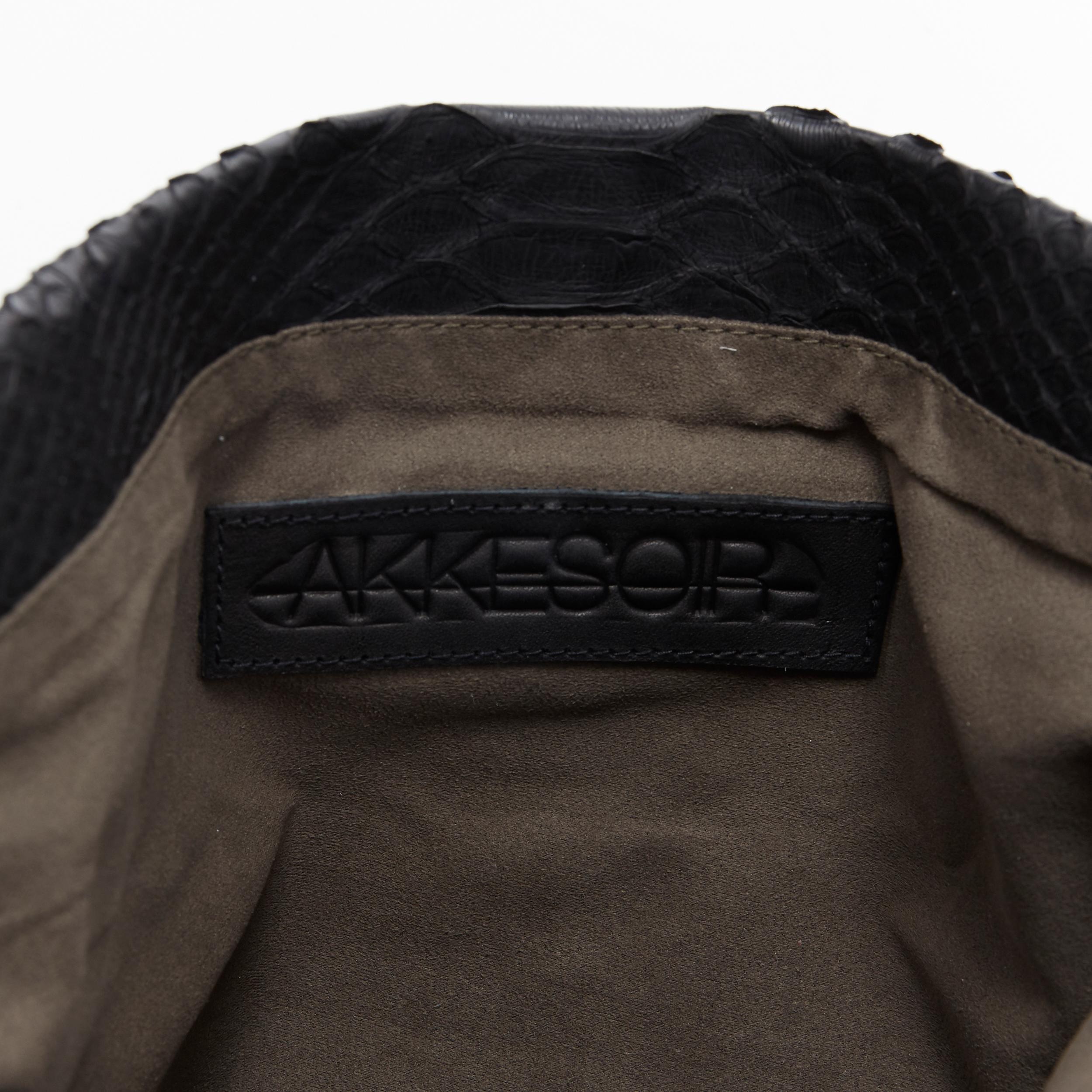 AKKESOIR black genuine scaled leather foldover rectangular clutch bag ...
