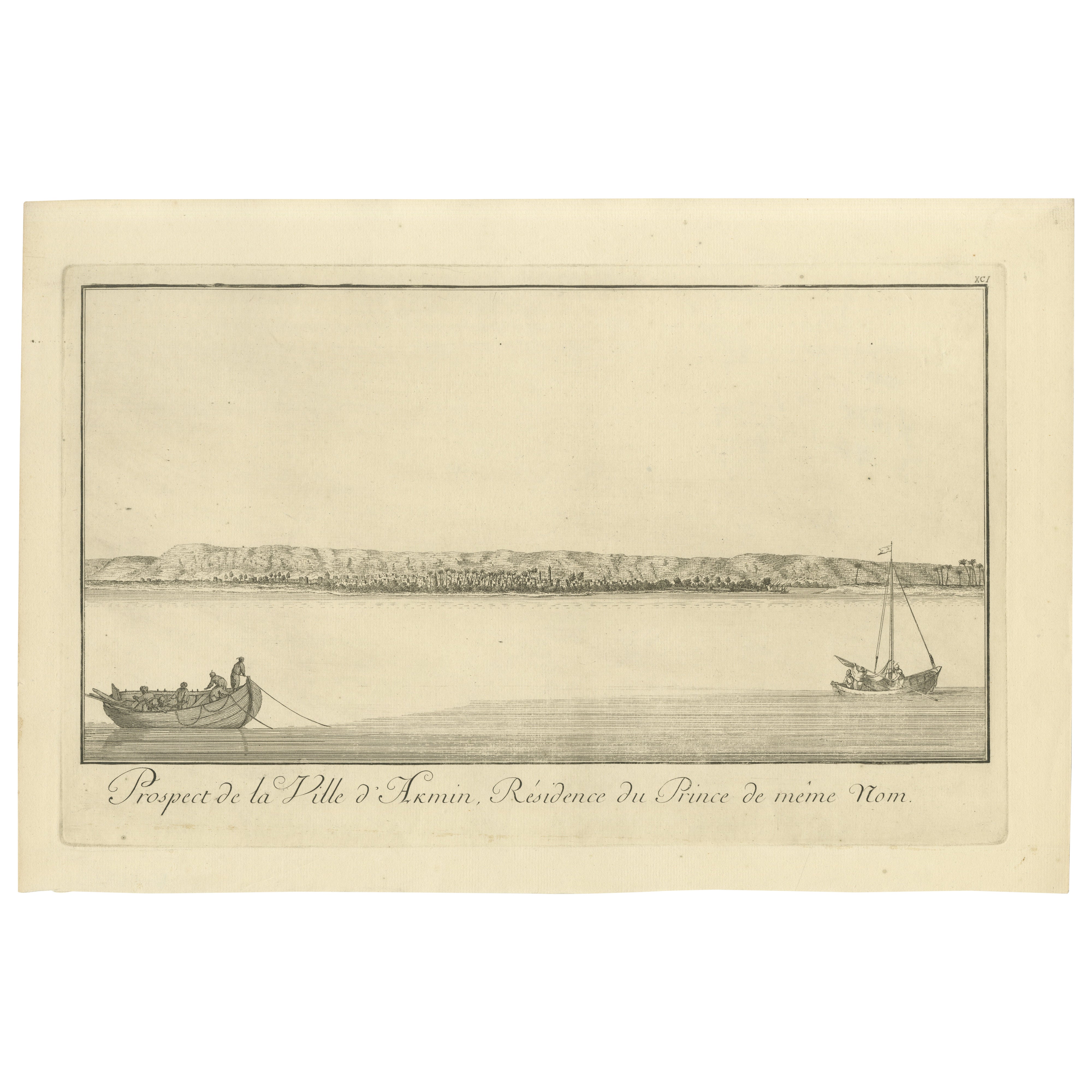 Akmin on the Nile, Residence of the Prince – Antique Egypt Engraving, c.1755