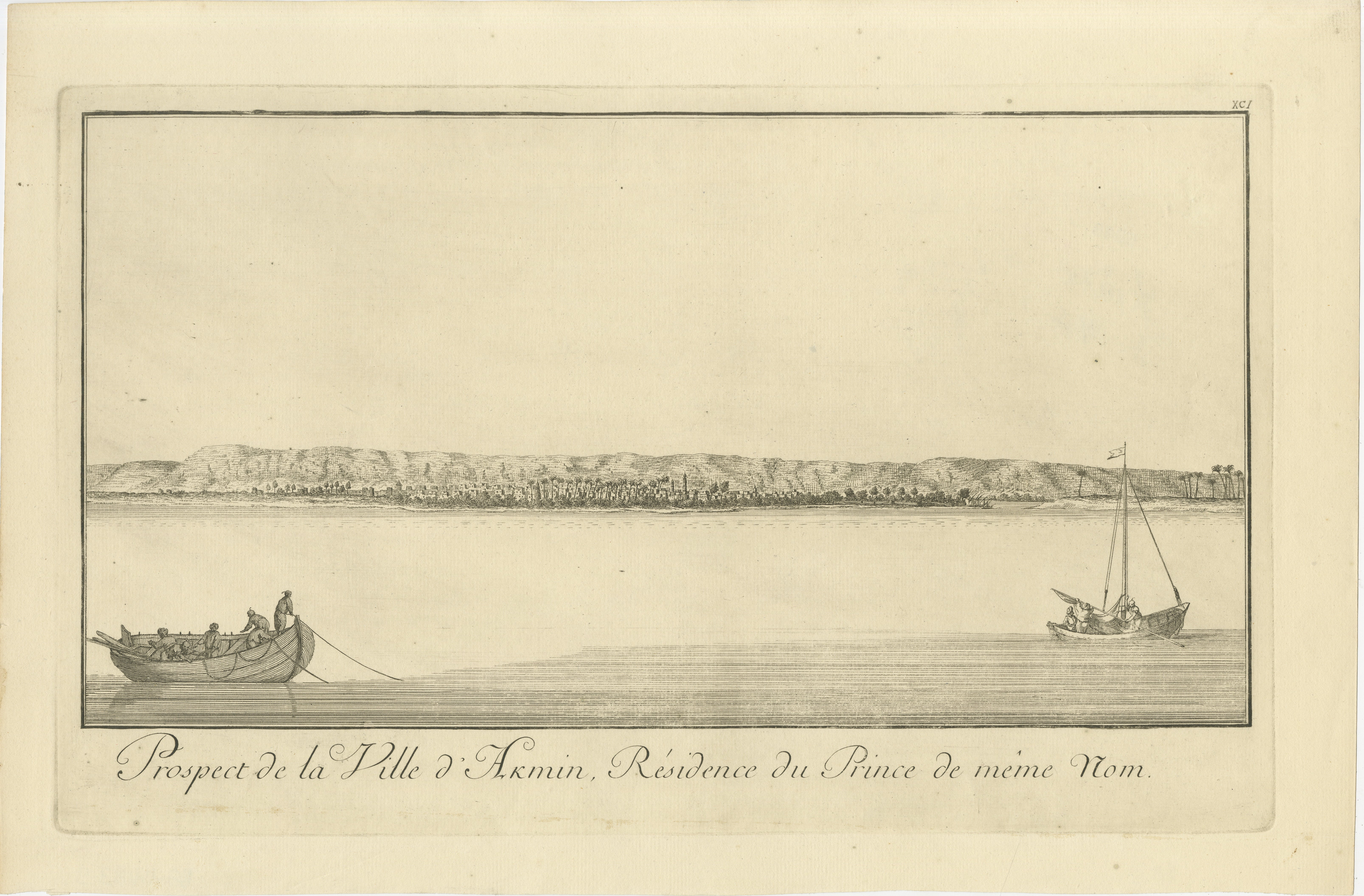 Akmin on the Nile, Residence of the Prince – Antique Egypt Engraving, c.1755