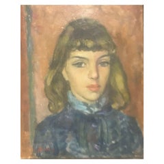 Akos Biro - Portrait de jeune femme expressionniste française à l'huile