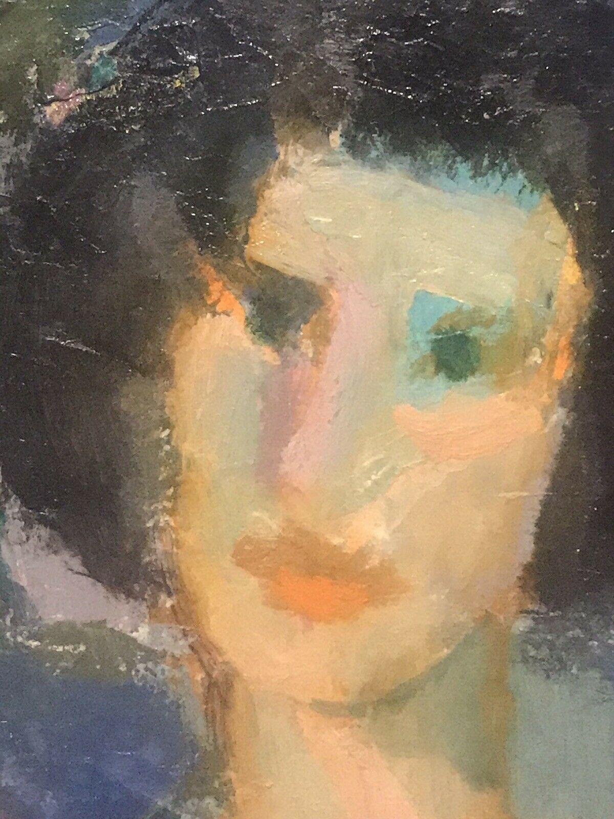 20th Century Akos Biro French Expressionist Oil, Portrait of Woman For Sale