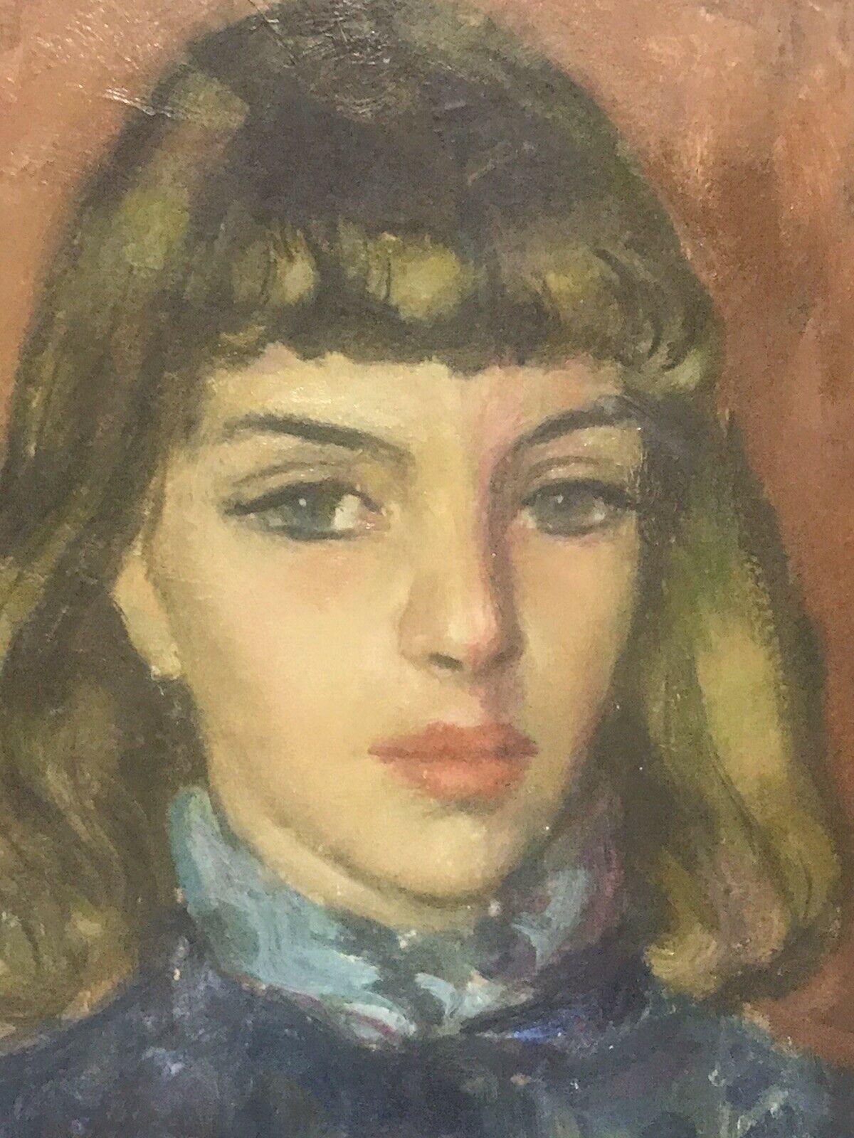 20th Century Akos Biro French Expressionist Oil - Portrait Young Lady For Sale