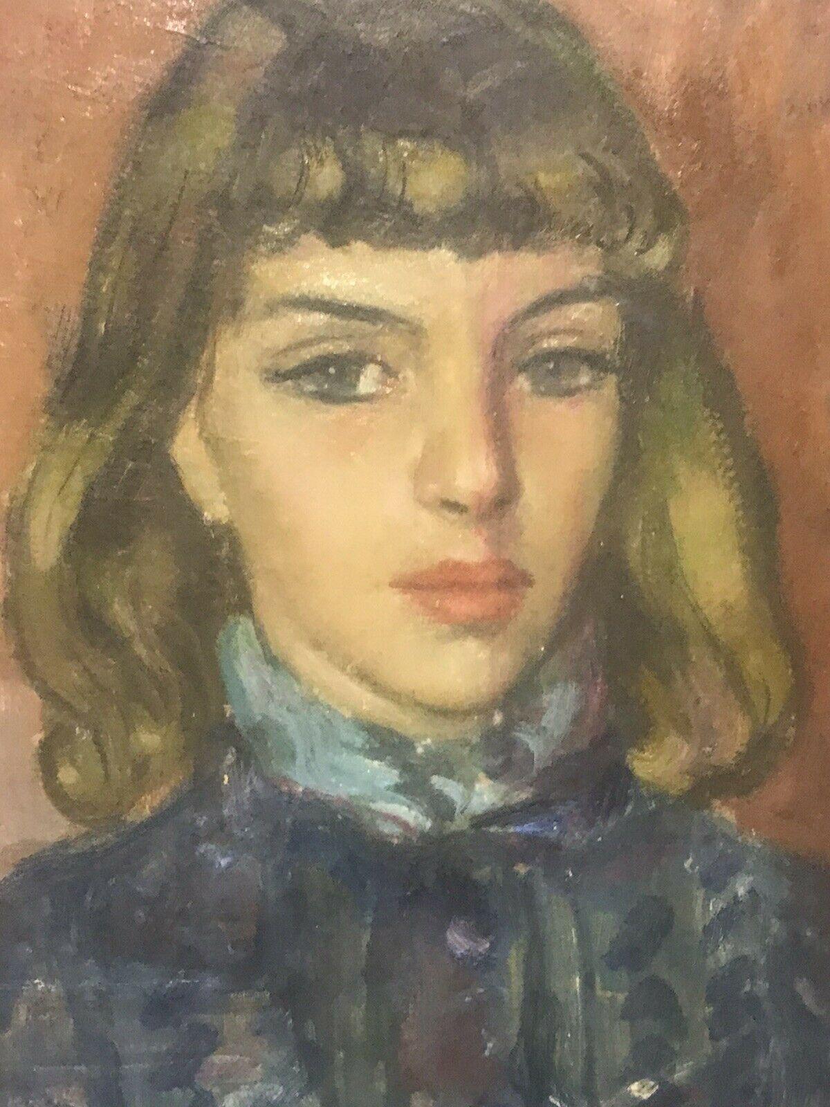 Other Akos Biro French Expressionist Oil - Portrait Young Lady For Sale