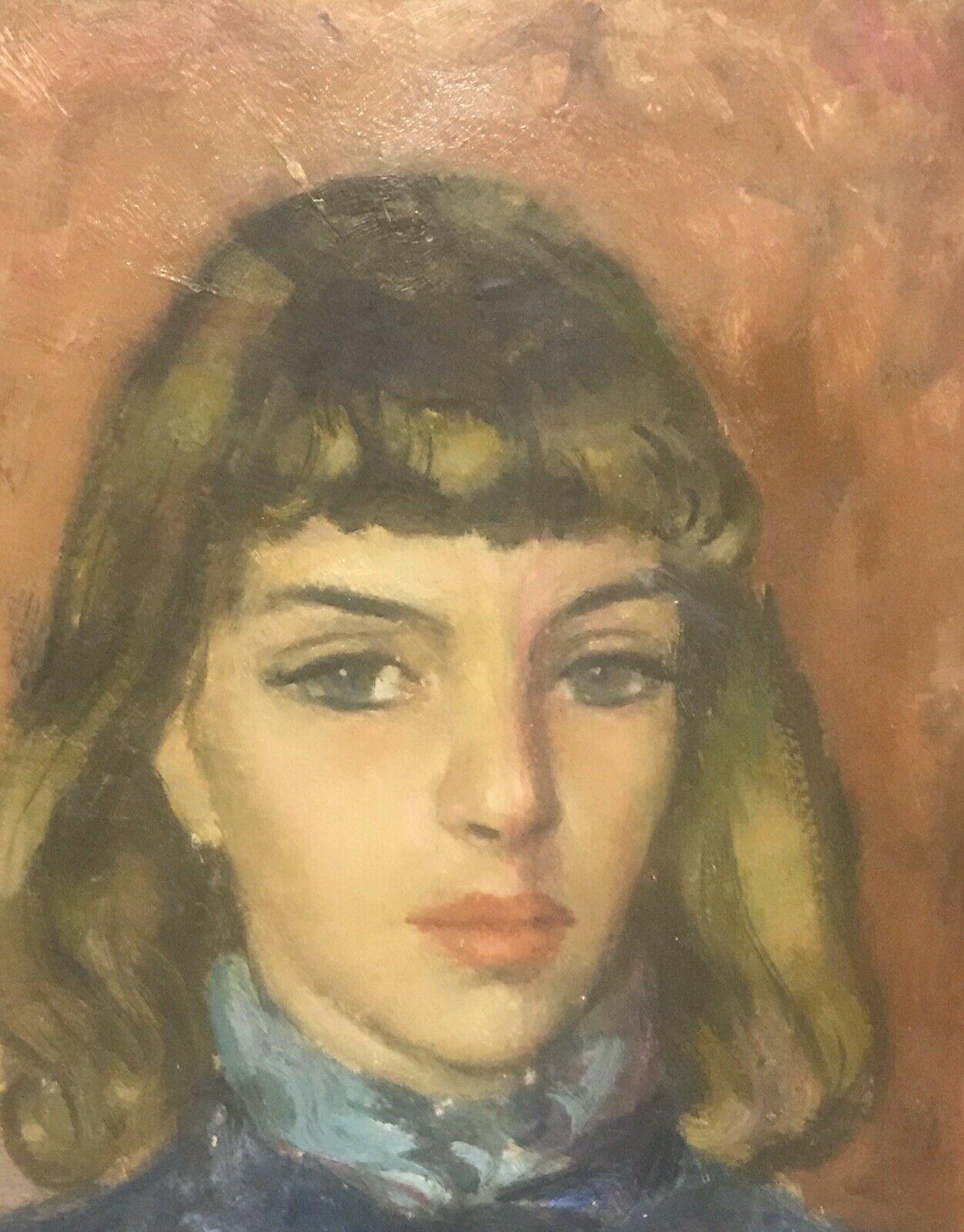 Akos Biro French Expressionist Oil - Portrait Young Lady For Sale 1