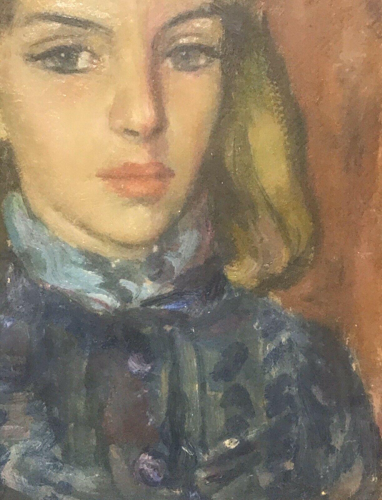 Akos Biro French Expressionist Oil - Portrait Young Lady For Sale 2