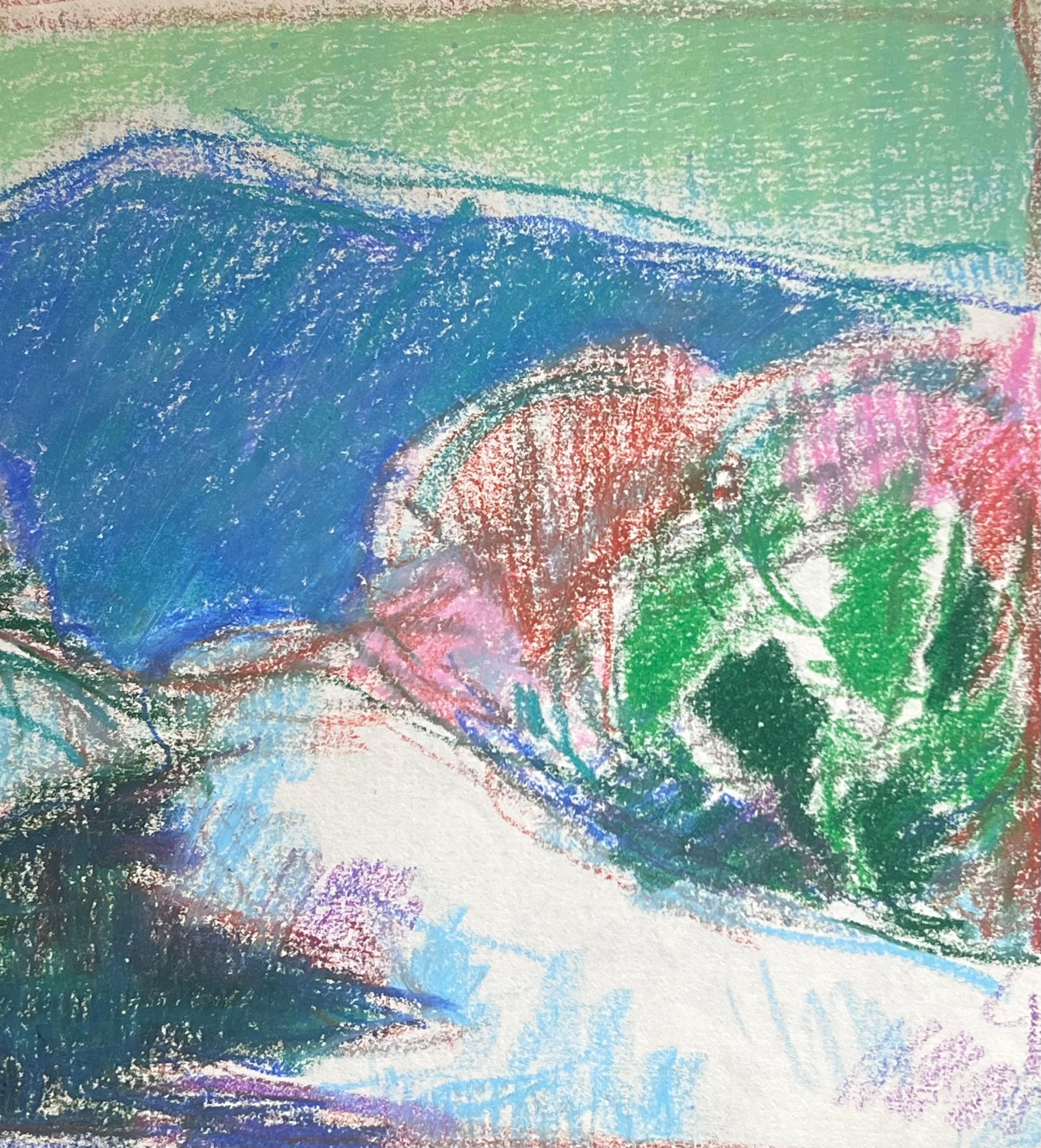 20th Century French Expressionist Blue Mountain Amongst the Bright Flower Beds - Abstract Painting by Akos Biro