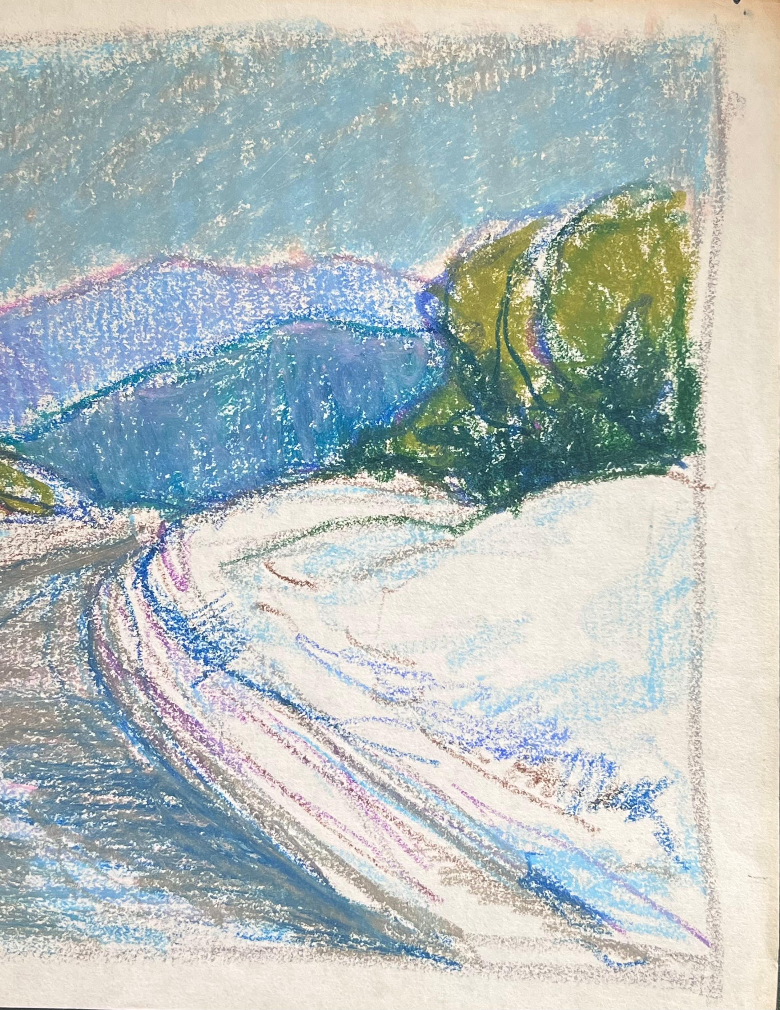 Espressionista francese del 20° secolo, sentiero a pastello blu che conduce al paesaggio delle Alpi - Landscape Painting Grigio di Akos Biro