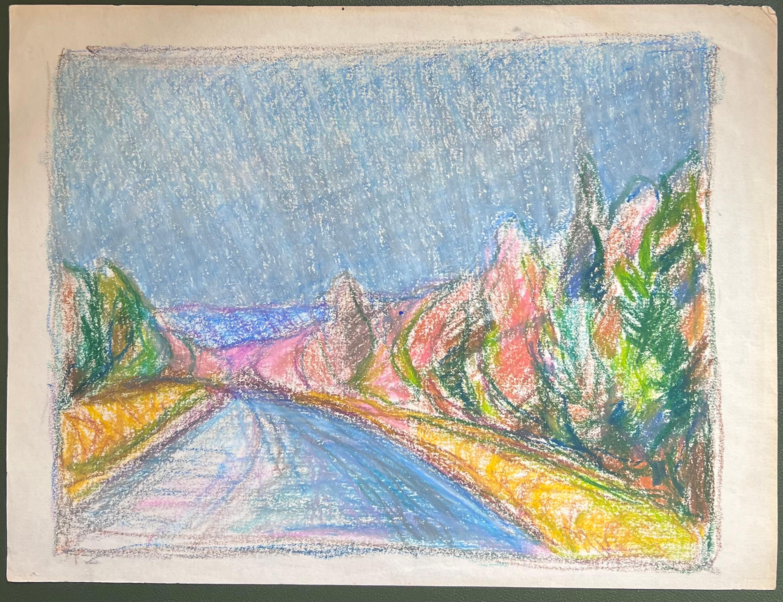 Expresionista francés del siglo XX Pista azul en paisaje arbolado de bosque luminoso - Painting de Akos Biro