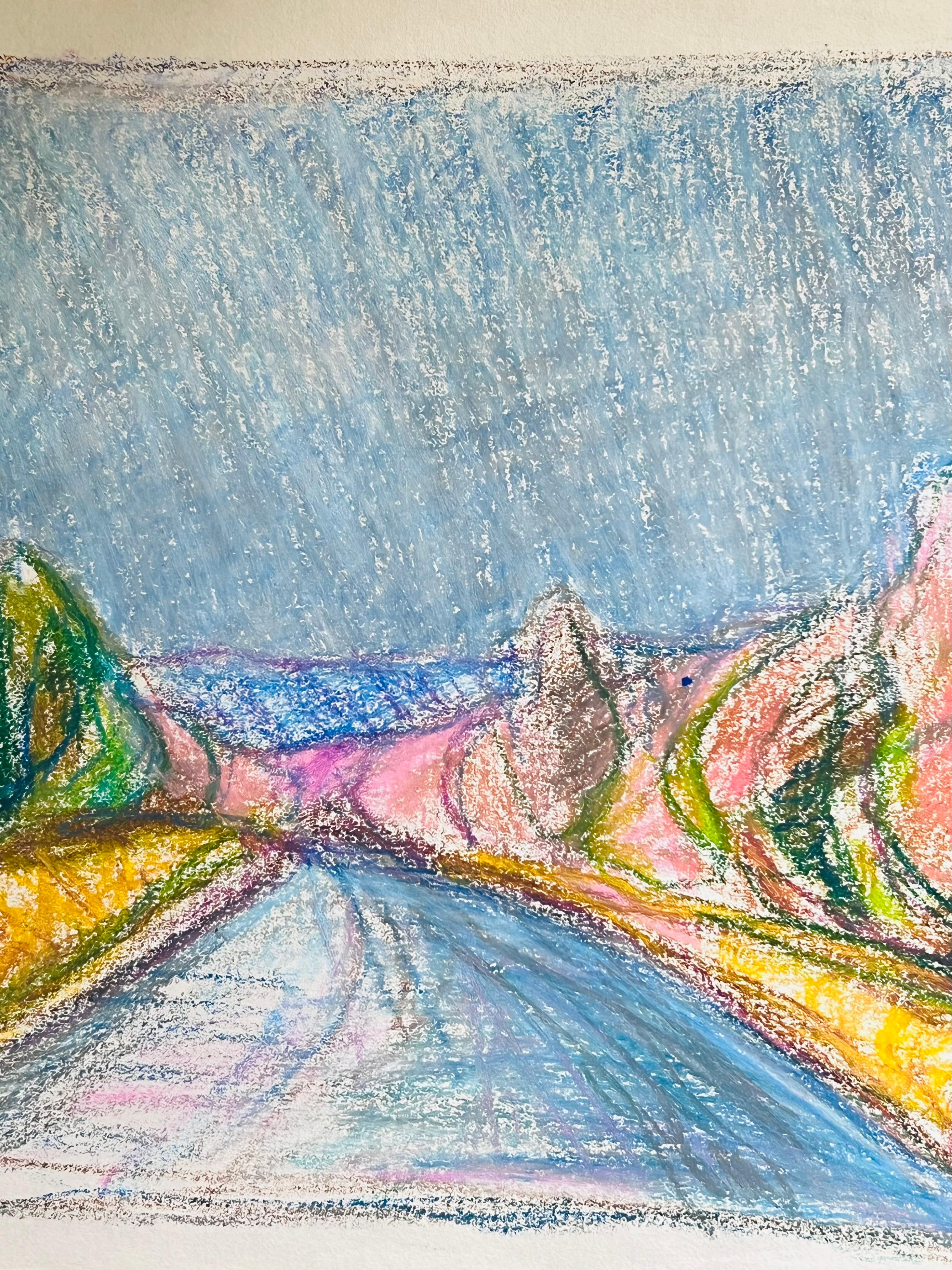 Expresionista francés del siglo XX Pista azul en paisaje arbolado de bosque luminoso - Painting Abstracto de Akos Biro