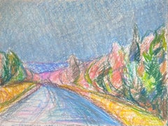 20th Century French Expressionist Blue Track In Bright Forest Tree Landscape
