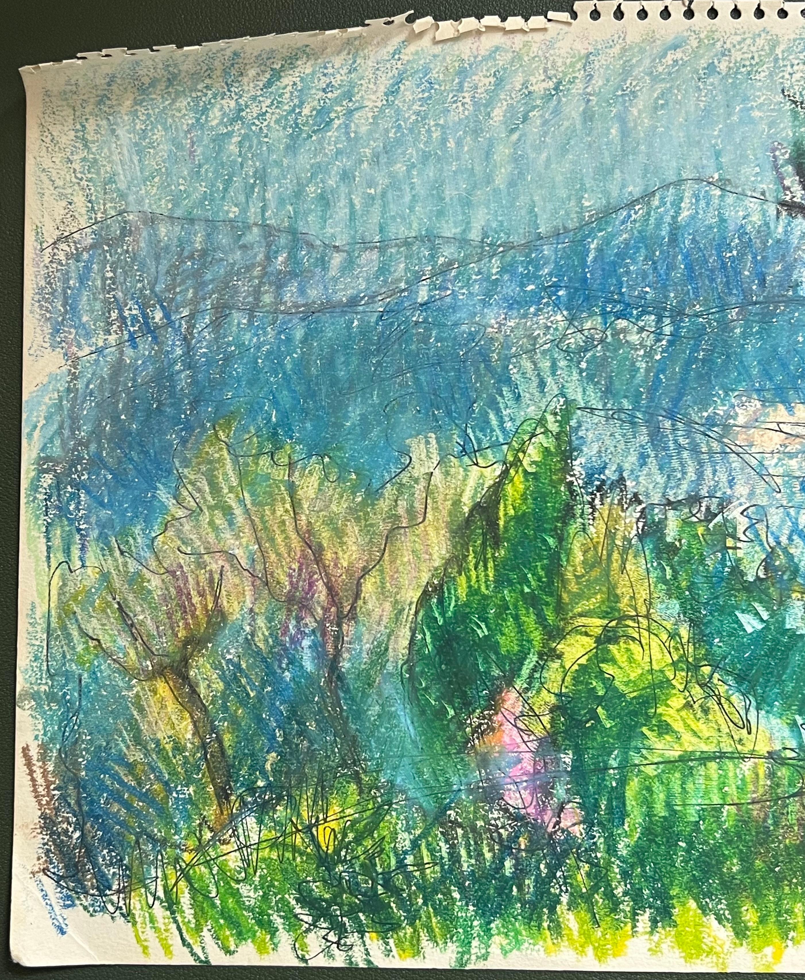 Espressionista francese del XX secolo: Paesaggio montano in verde e blu - Landscape Painting Blu di Akos Biro
