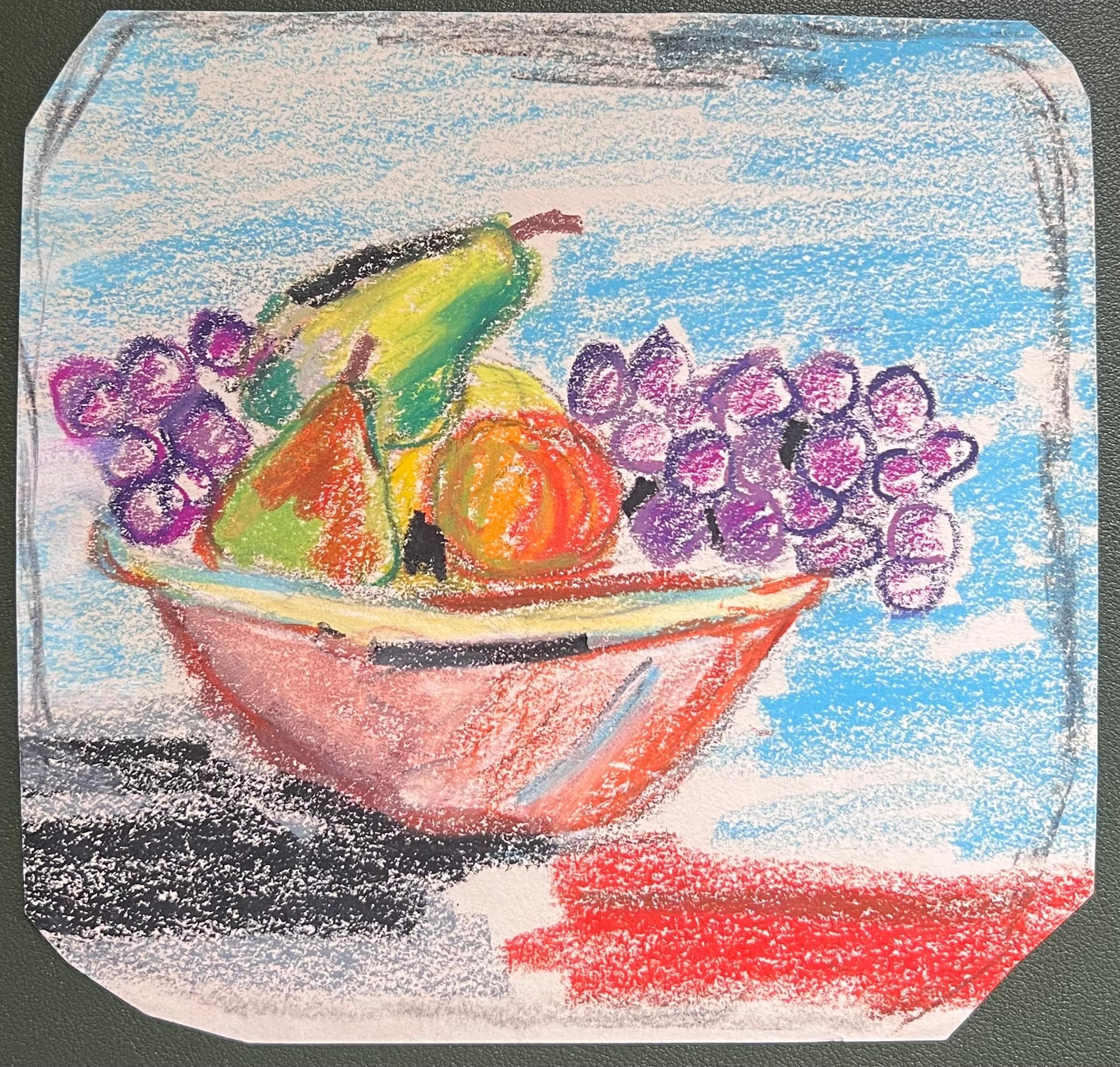Siglo XX Expresionista francés Bodegón brillante Frutero Uvas y peras - Painting de Akos Biro