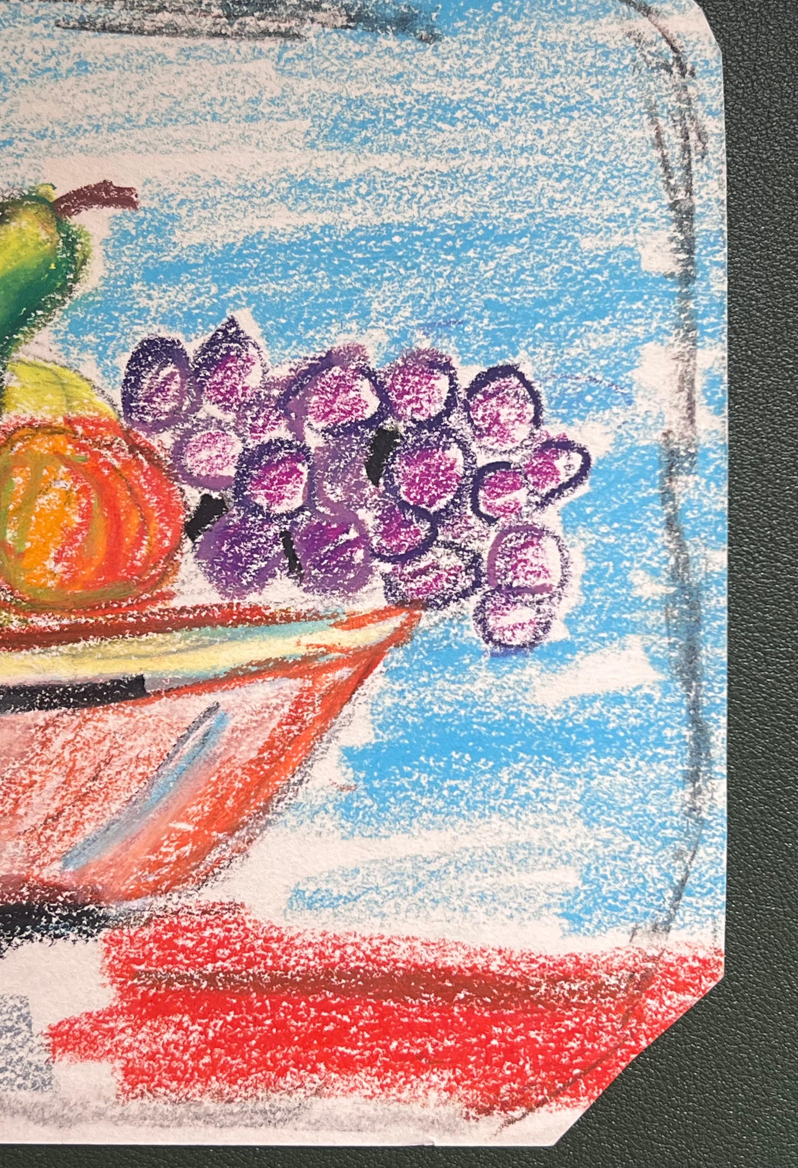 Siglo XX Expresionista francés Bodegón brillante Frutero Uvas y peras - Painting Abstracto de Akos Biro